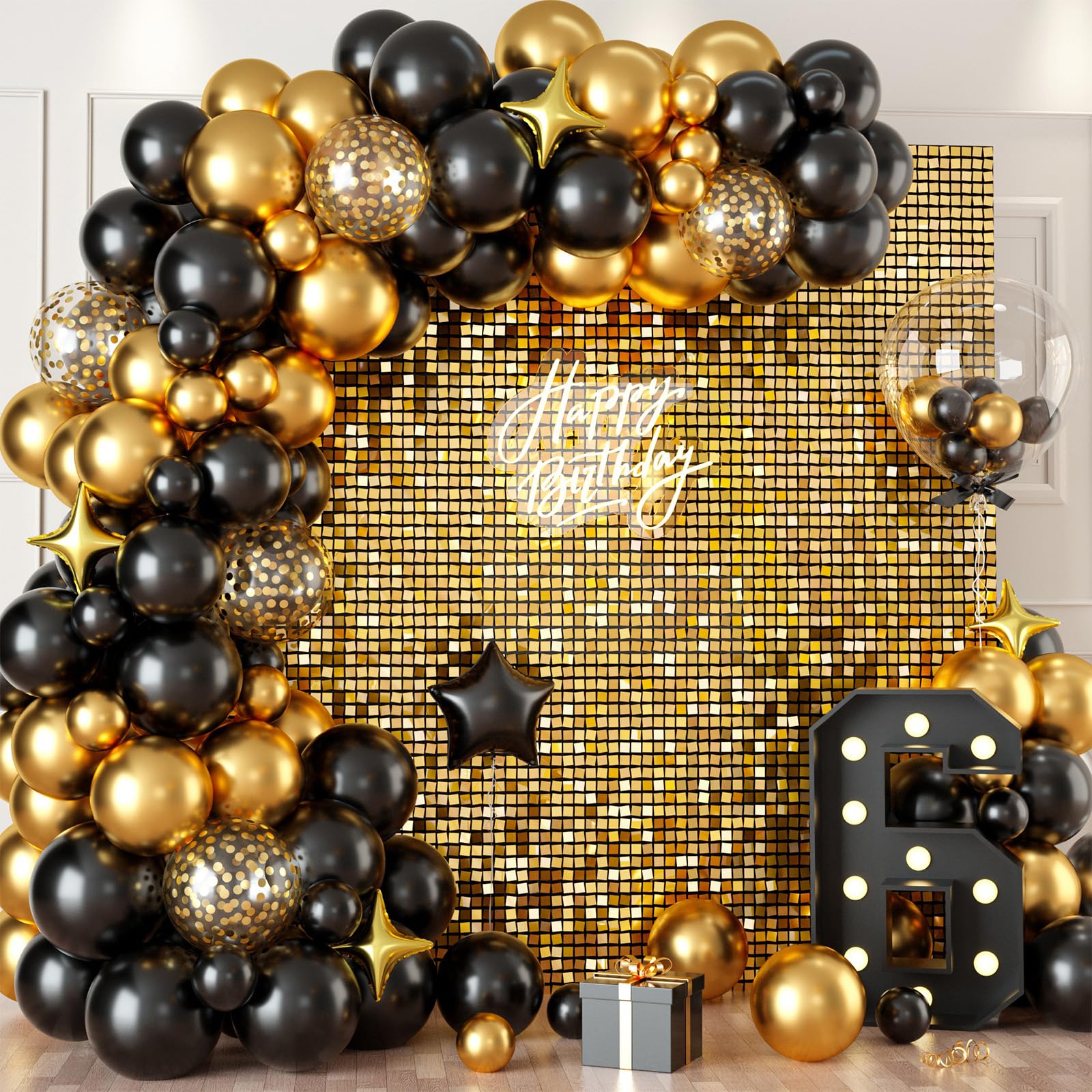 Biapian Gold Shimmer Wall Backdrop, 24Pcs Square Sequin Shimmer Wall Panels Color Laser Gold Glitter Photography Props For Party