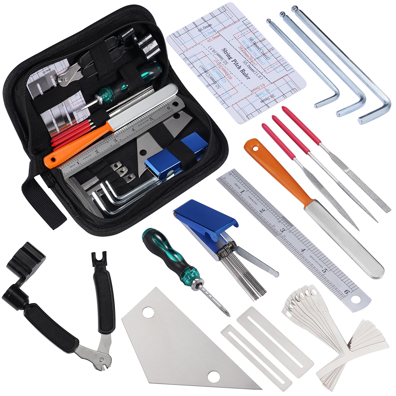 LEKATO 25Pcs Guitar Tool Kit, Guitar Repair Kit, Guitar Maintenance Kit, Guitar String Winder, Hex Wrenches, String Action Ruler