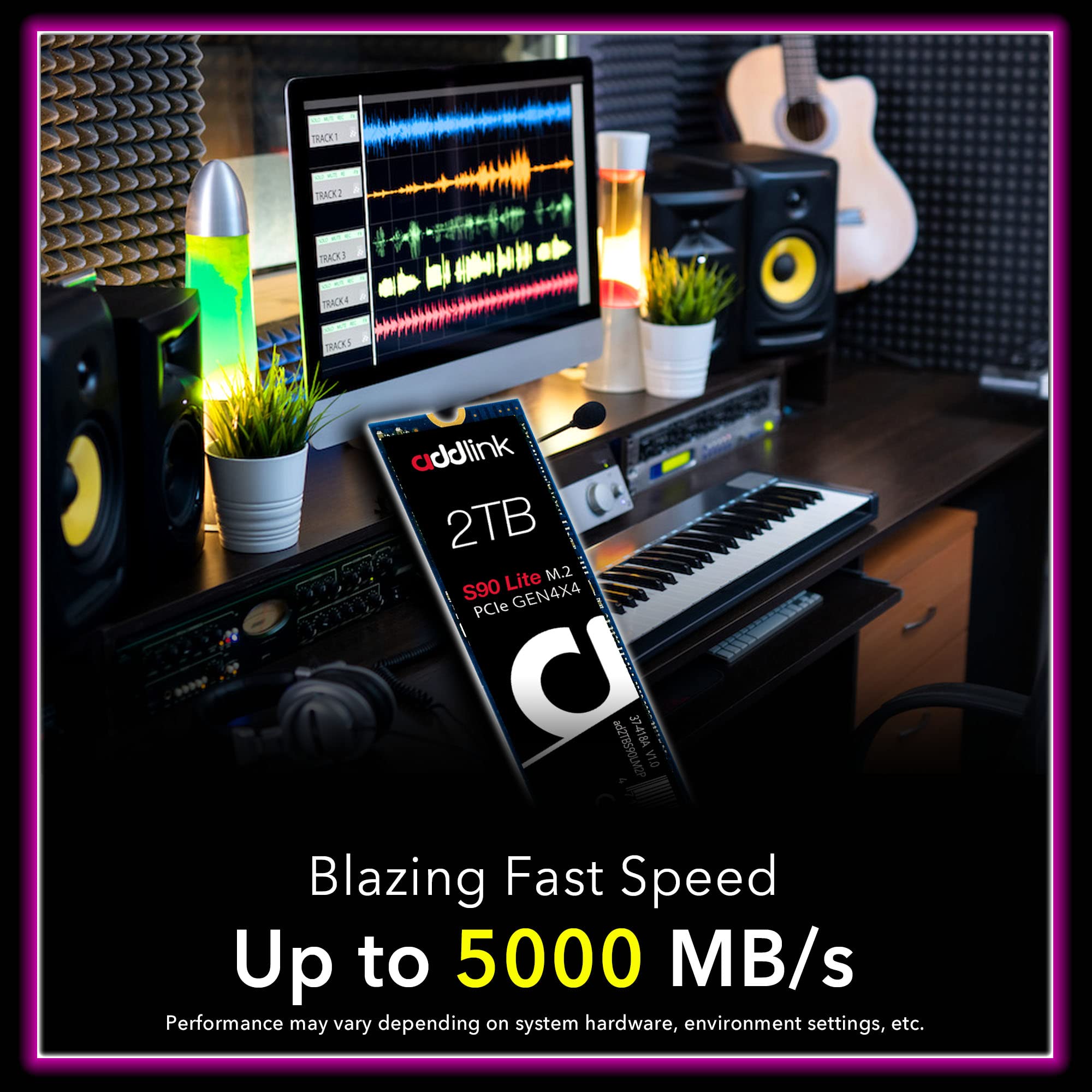 Addlink S90 Lite 2Tb Nvme 4.0 Gen4 Pcie M.2 3D Nand Internal Gaming Ssd - Read Speed Up To 5000 Mb/S (Ad2Tbs90Ltm2P)