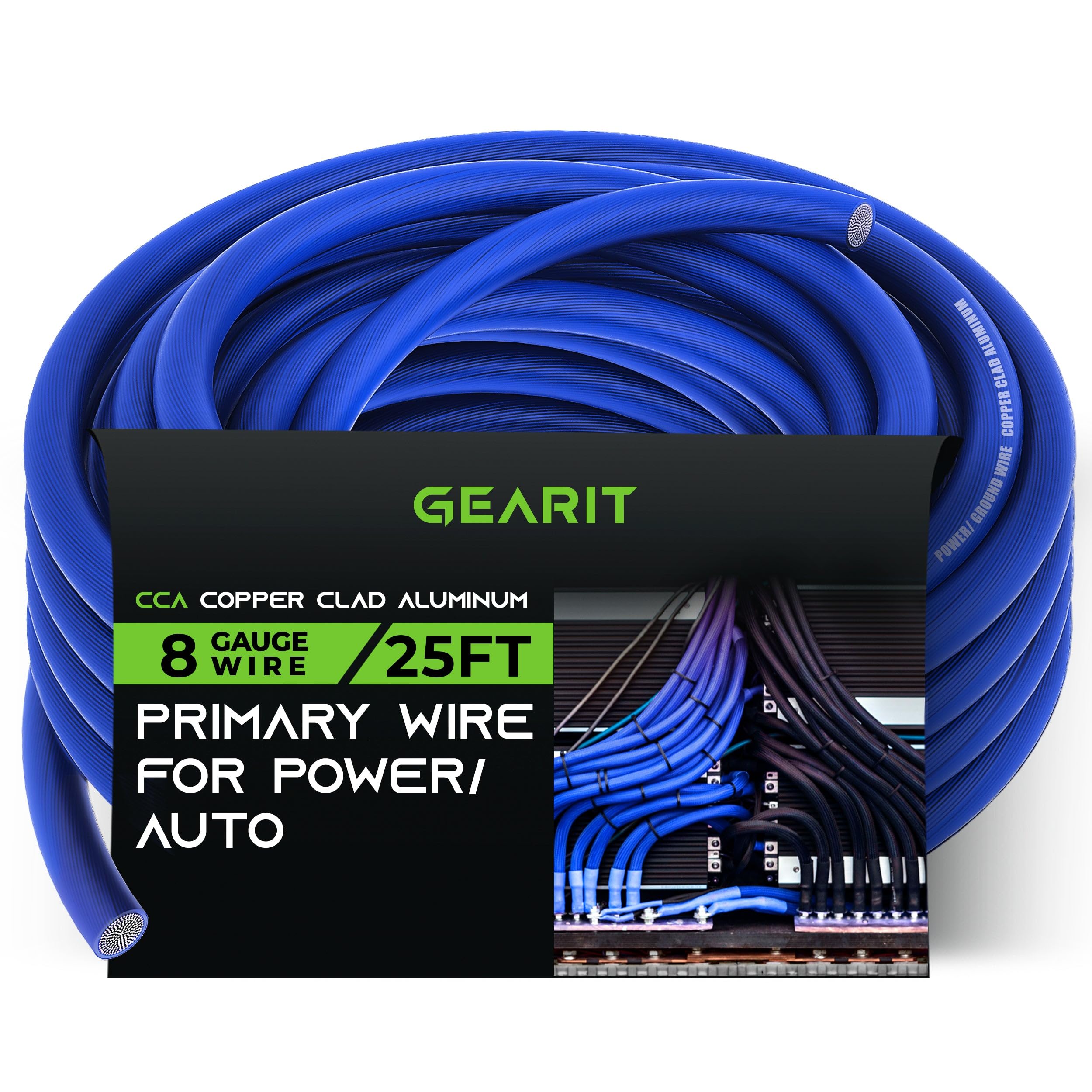 Gearit 8 Gauge Wire (25Ft   Blue Translucent) Copper Clad Aluminum Cca   Primary Automotive Wire Power/Ground, Battery Cable, Ca