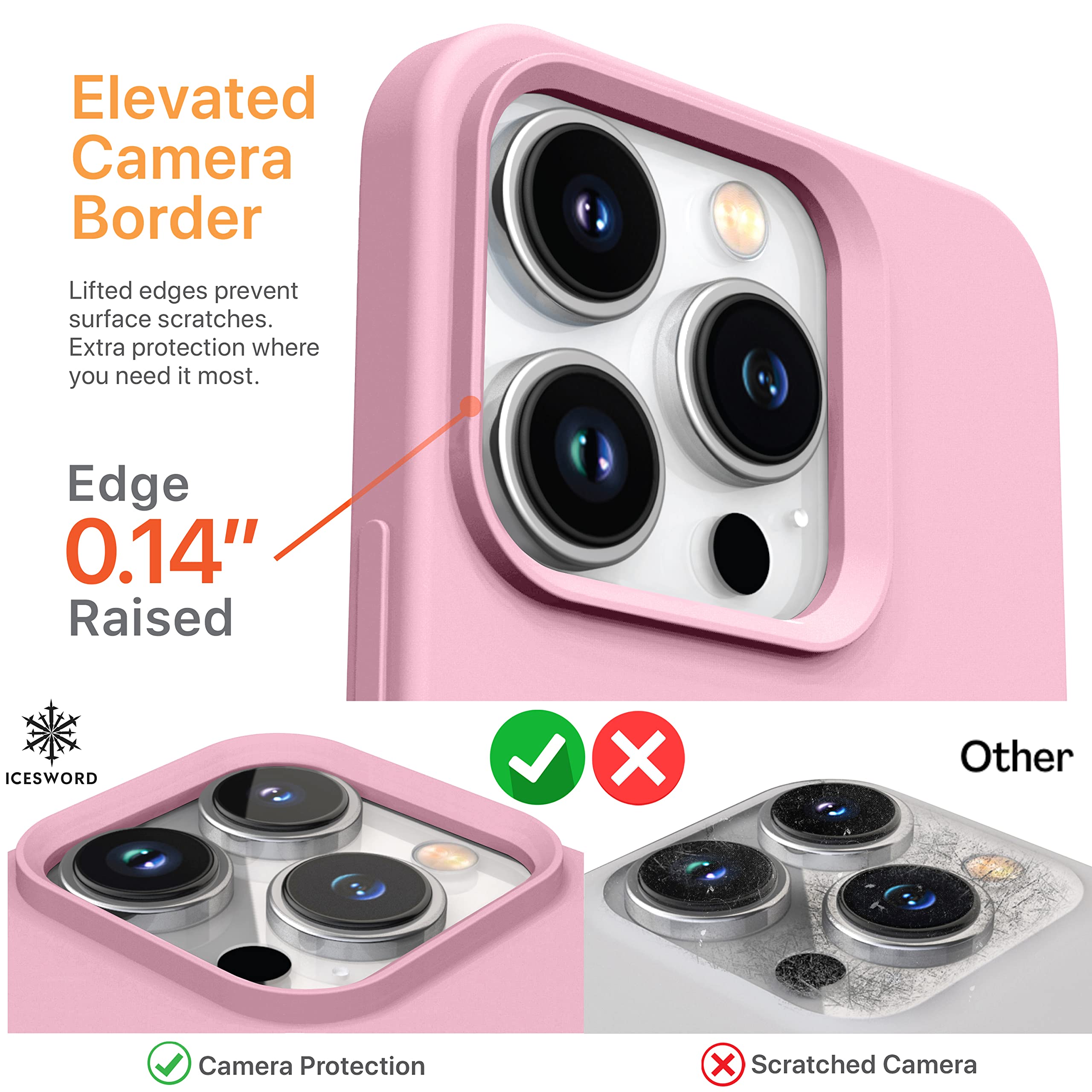 Icesword Iphone 14 Pro Max Case Lovely Pink, Liquid Silicone Slim Protective, Shockproof Phone Case Cover, Soft Anti Scratch Mic