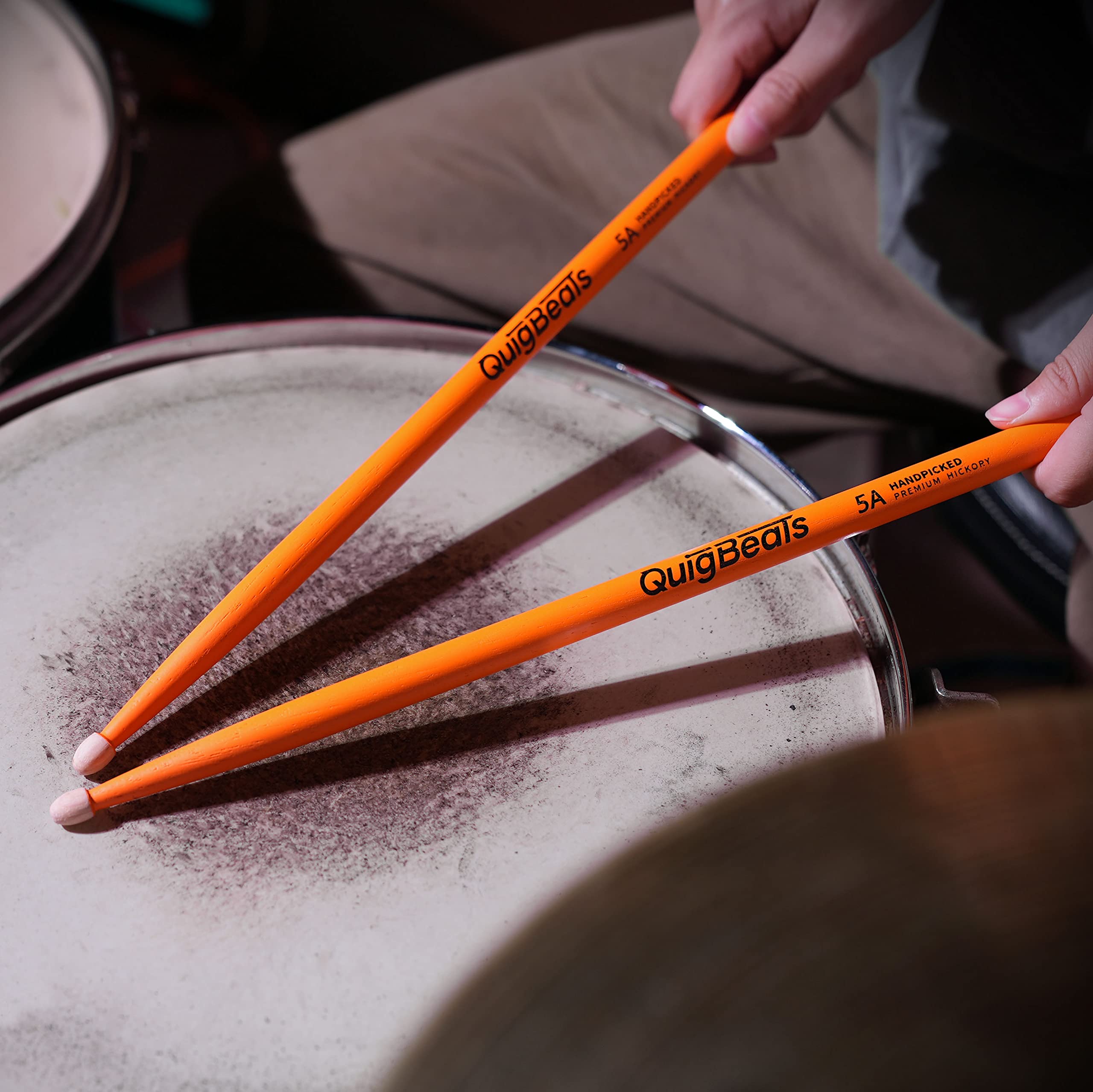 Quigbeats Drum Sticks, Hickory 5A Drumsticks, Drumsticks For Adults & Kids 5A 3 Pairs  Orange