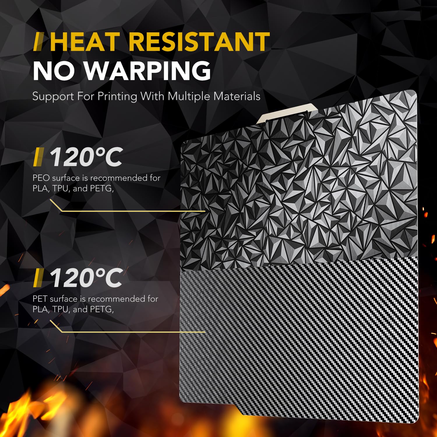 Vokelater Pet+Peo 3D Printer Build Plate Sheet For Bambu Lab X1/X1C/X1E/P1P/P1S/A1, Dual Texture With Carbon Fiber And Diamond P