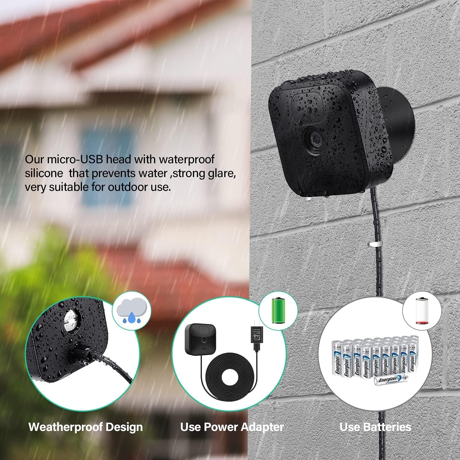 Olaike 2 Pack 26Ft/8M Weatherproof Micro Usb Power Cord And Adapter Compatible With Blink Outdoor Indoor Camera 3Rd Gen/Xt/Xt2 C