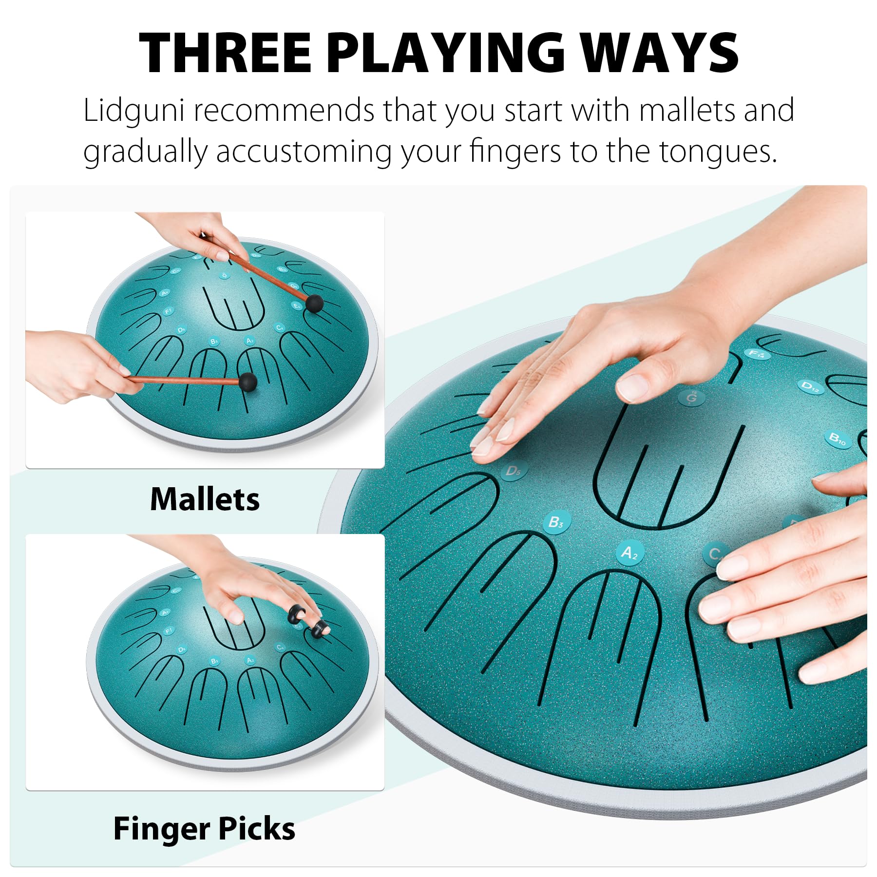 Steel Tongue Drum, 14 Inch 15 Notes Steel Hanpan Tongue Drum, G Major Tongue Drum With 2 Full Octaves, Steel Handpan Drums Malle