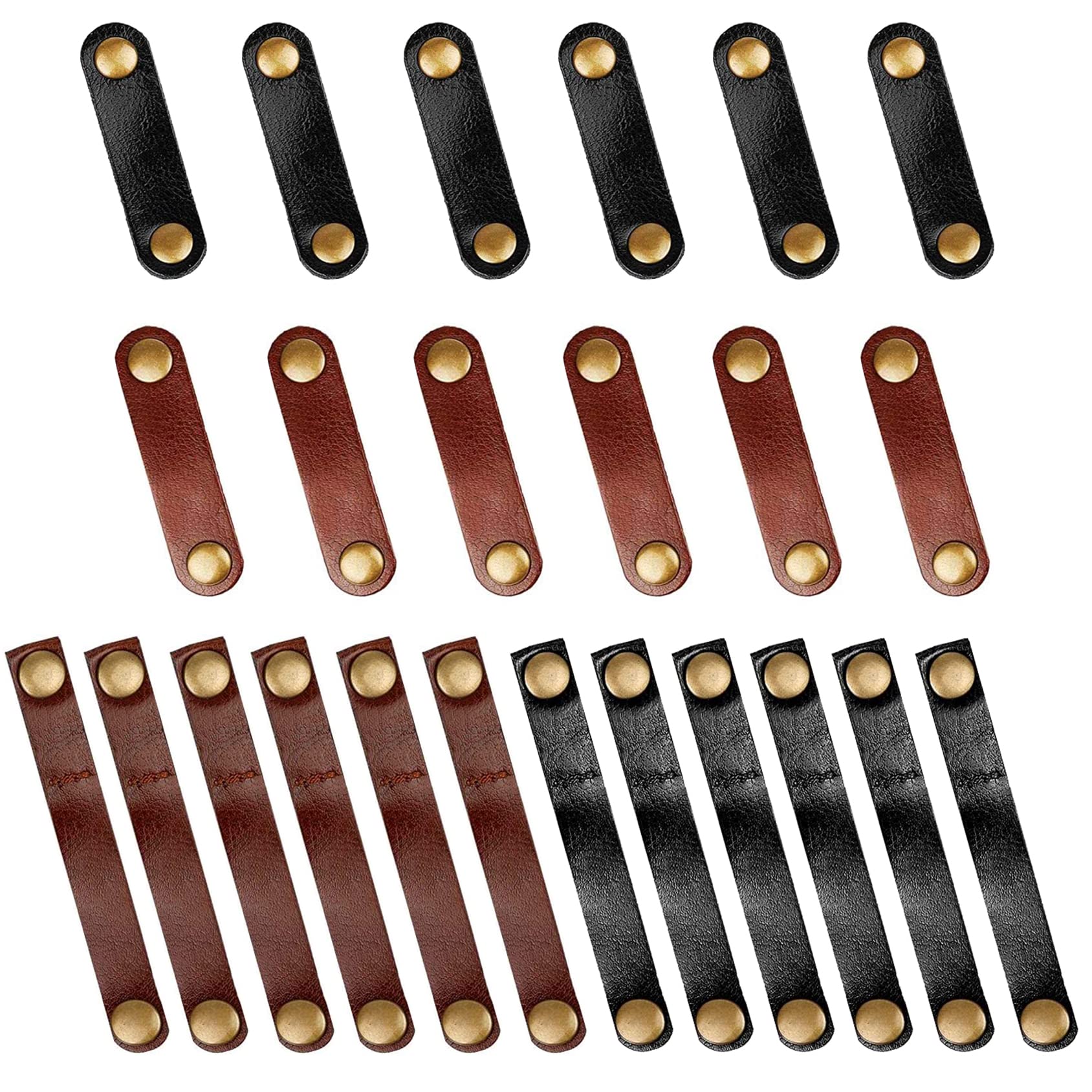 Viaky 24 Pack Leather Cord Organizer Cable Straps, Portable Headphone Usb Cables Keeper Management Ties For Car Office Home (2 S