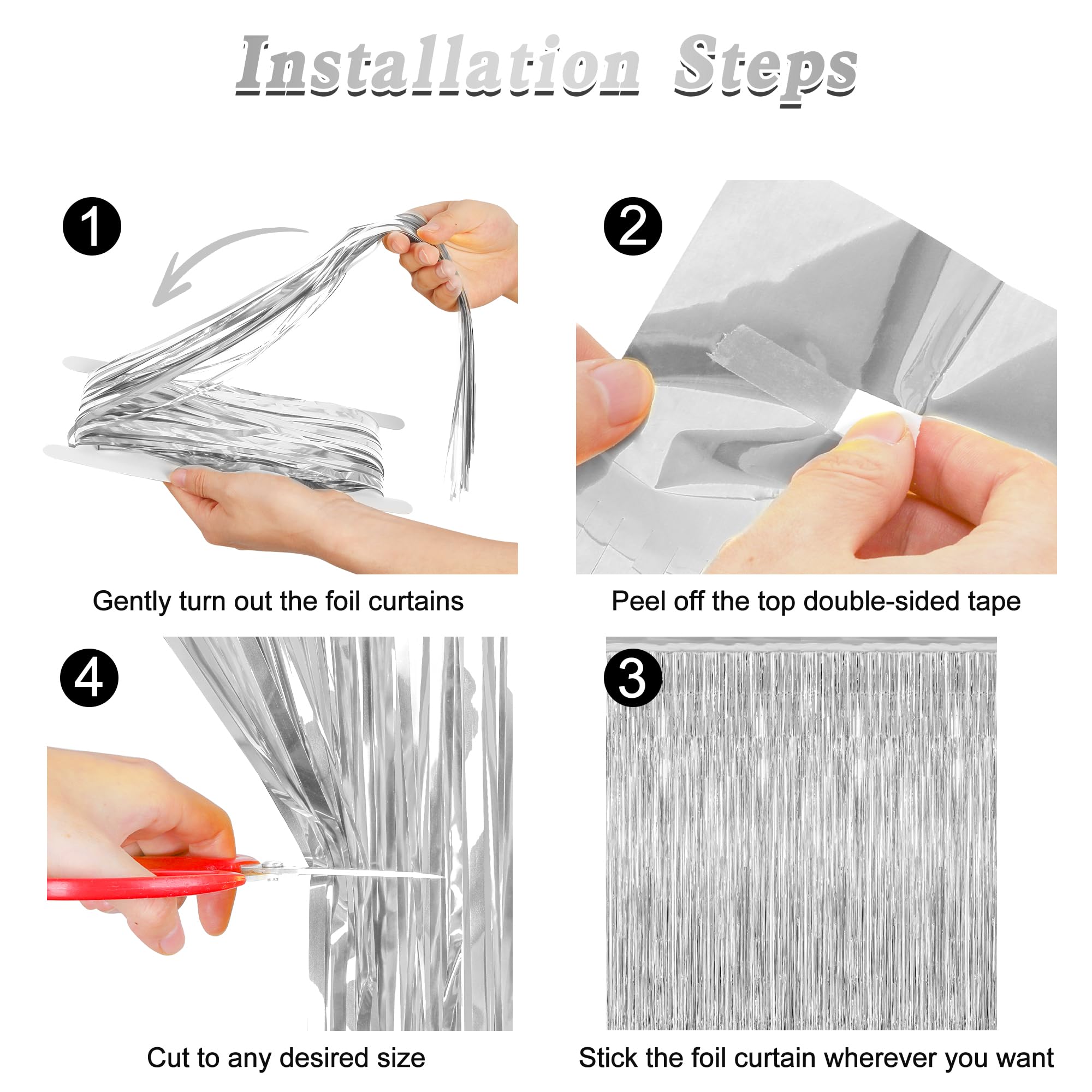 12 Pack Silver Backdrop. 3.28 Ft X 7.05 Ft Birthday Decorations, Metallic Silver Fringe Backdrop Foil Curtains Tinsel, Disco Par