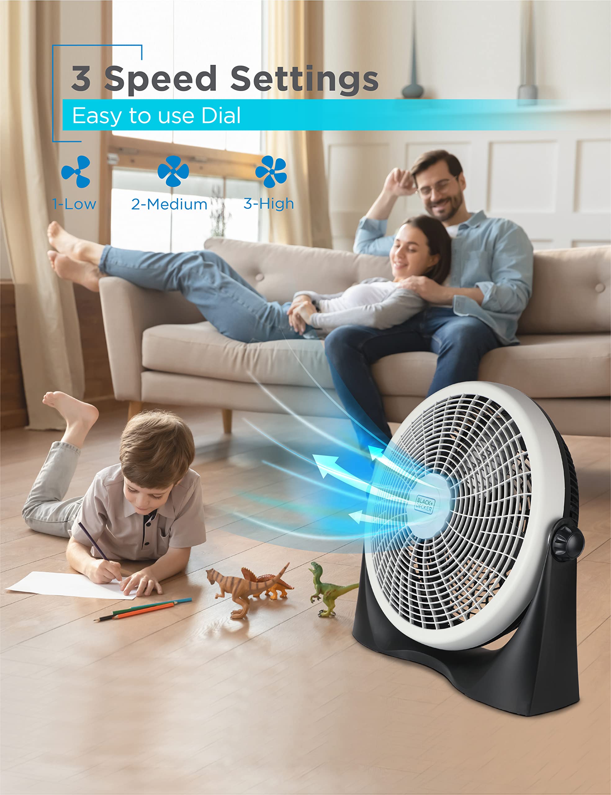 Black+Decker 16 Inch High Velocity Floor Fan, Black