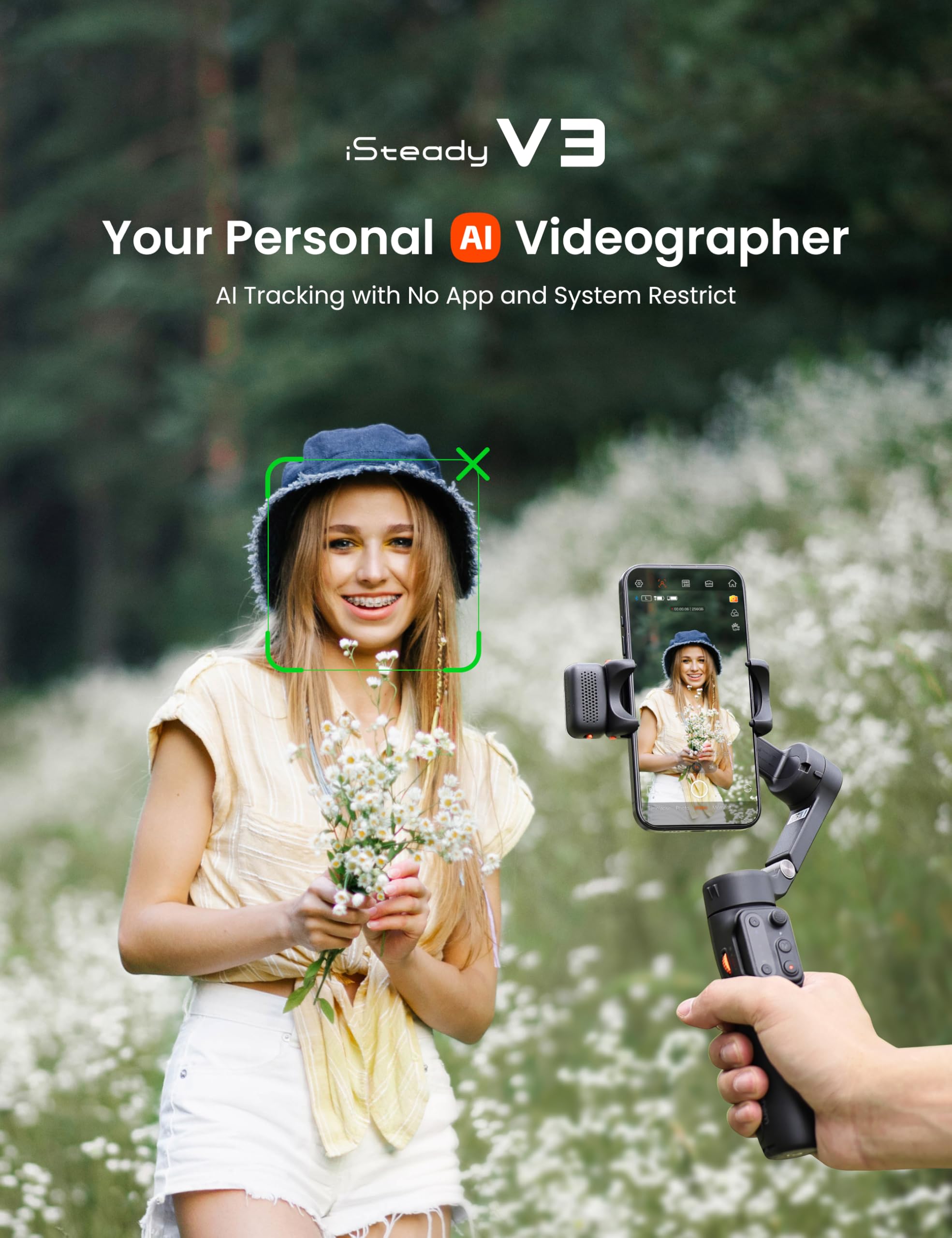 Hohem Isteady V3 Gimbal Stabilizer For Smartphone, 3-Axis Stabilization With Ai Tracker, Detachable Remote Control, Built-In Ext