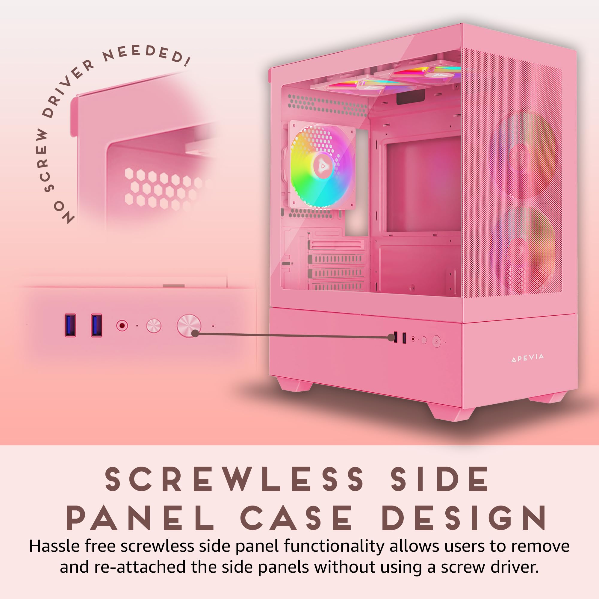 Apevia Phantom Mesh Pk Phantom Micro Atx Dual Chamber Mesh Gaming Pc Case W/ 5X 120Mm Argb Fans, 366 Rgb Modes, Mesh Airflow Per