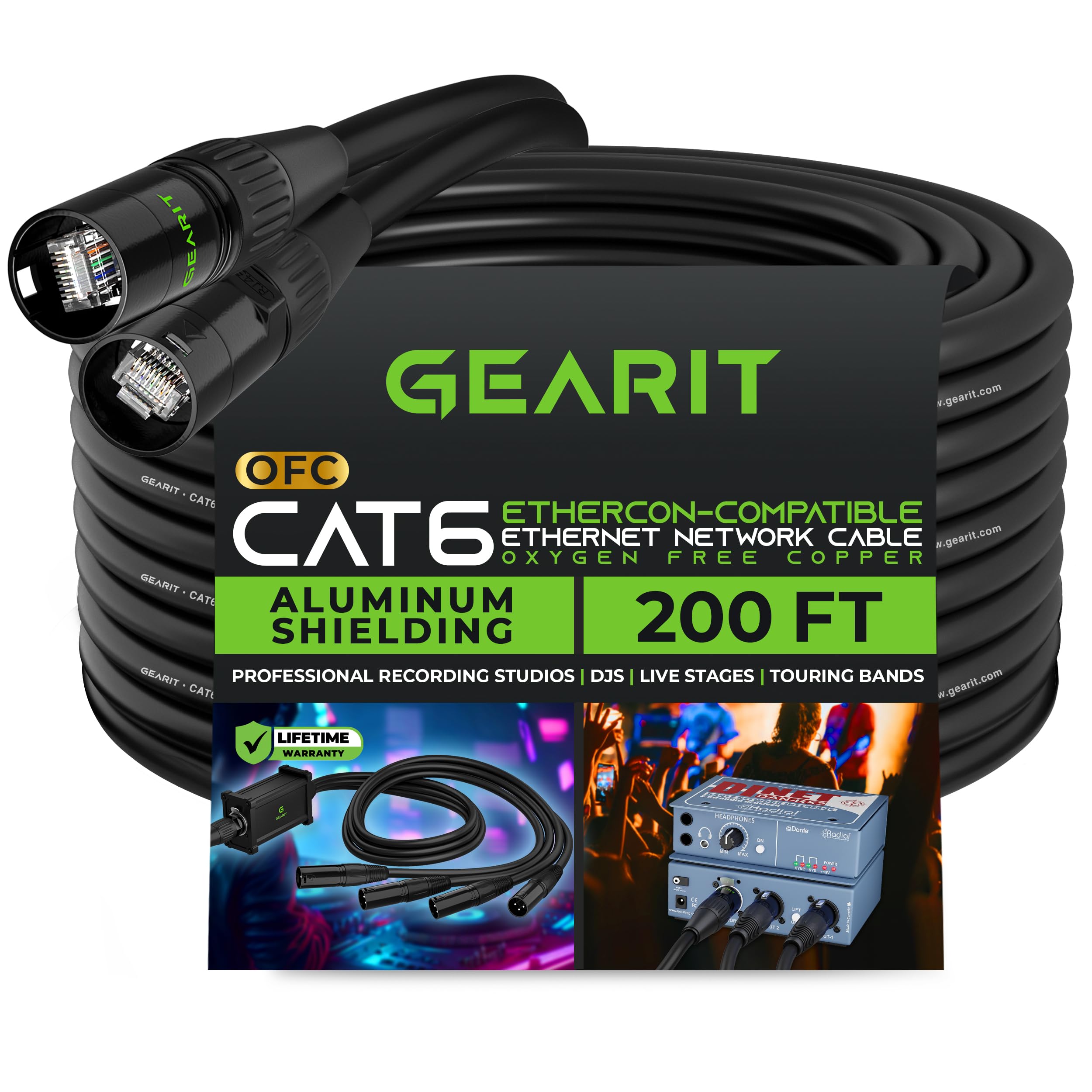 GearIT CAT6 Ethernet Cable, EtherCONCompatible (200 Feet) RJ45 Connectors for Pro Audio, Aluminum Shielded, Oxygen Free Copper 