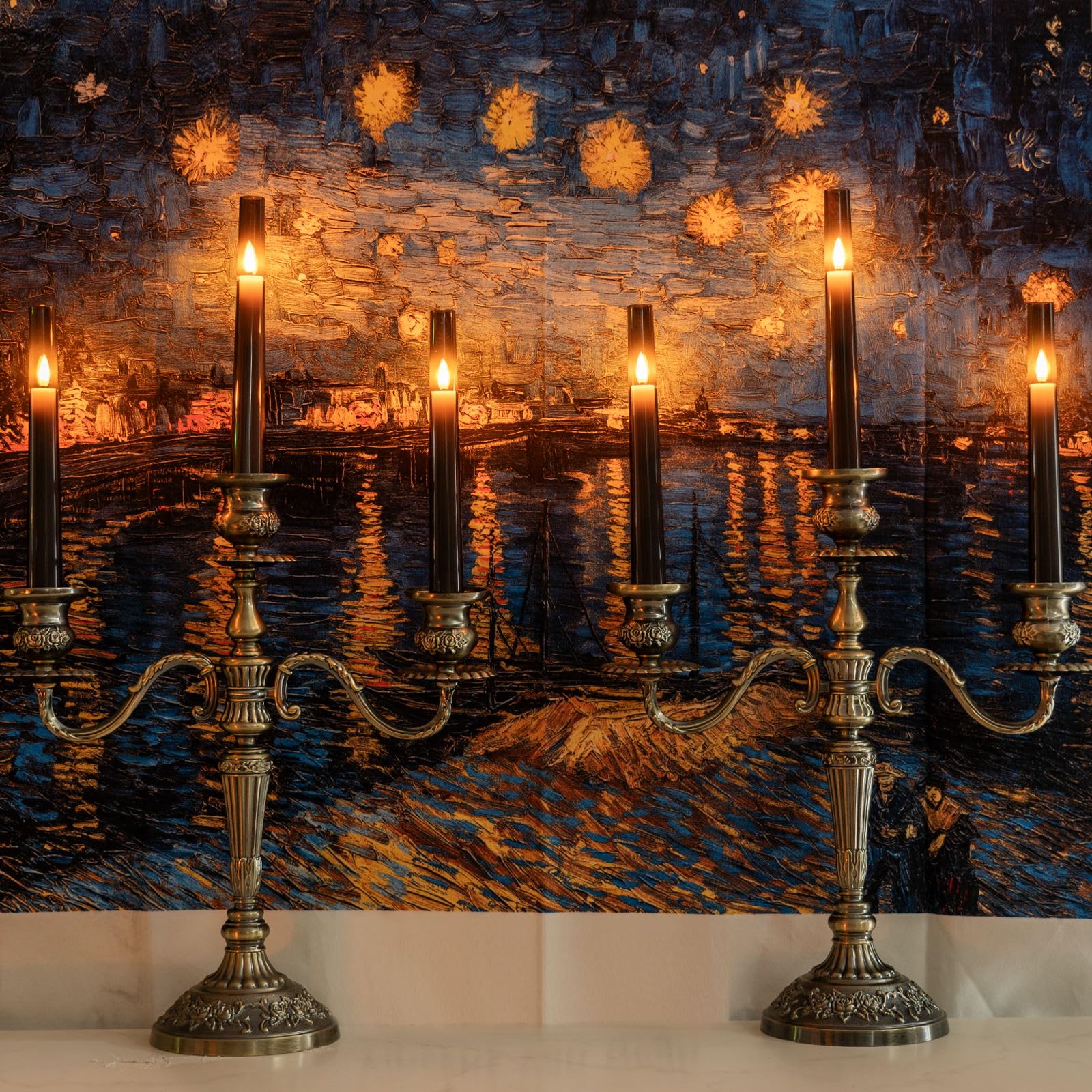 Homemory 6 Pcs Flameless Taper Candles With Remote And Timer, 3D Wick Led Candlesticks Flickering, Window Candles With 2 Light M