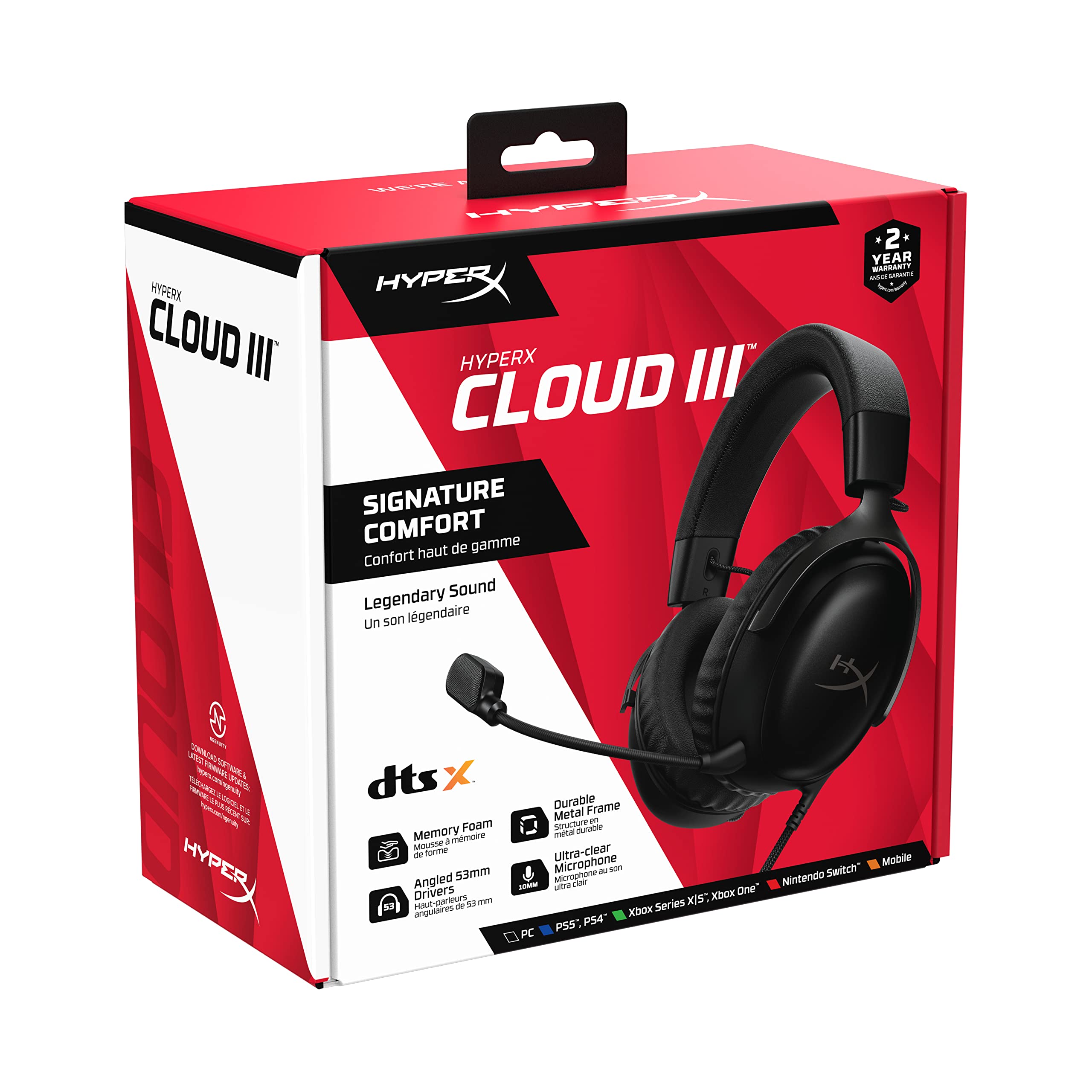 Hyperx Cloud Iii - Wired Gaming Headset, Pc, Ps5, Xbox Series X|S, Angled 53Mm Drivers, Dts Spatial Audio, Memory Foam, Durable