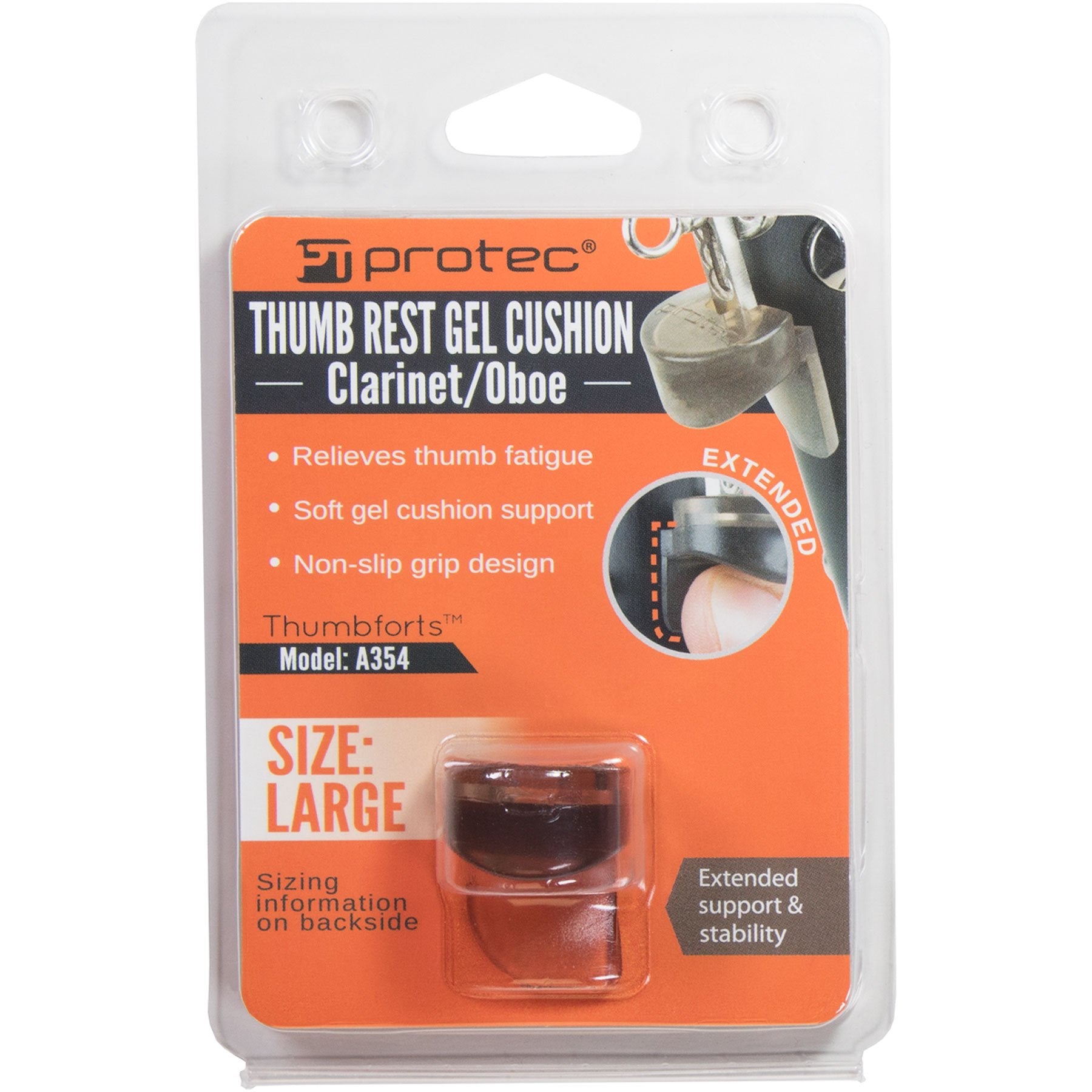 Clarinet/Oboe Thumb Gel Cushion With Extended Support, Size Large (Fits Thumb Rests Wider Than 13Mm), By Protec, Model A354