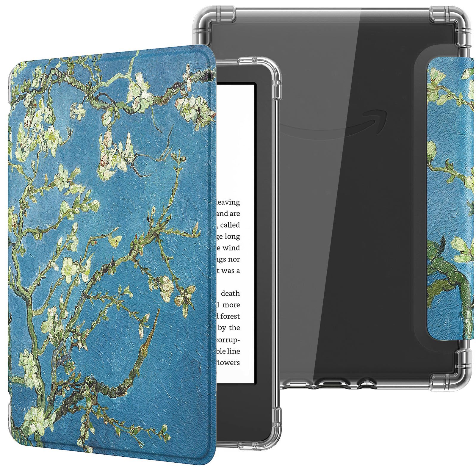 MoKo Case for 6' Kindle (11th Generation 2024/2022 Release), Ultra Clear Soft Flexible Transparent TPU Back Cover Light Shell with Auto Wake/Sleep for Kindle 11th Generation 2024, Apricot Blossom