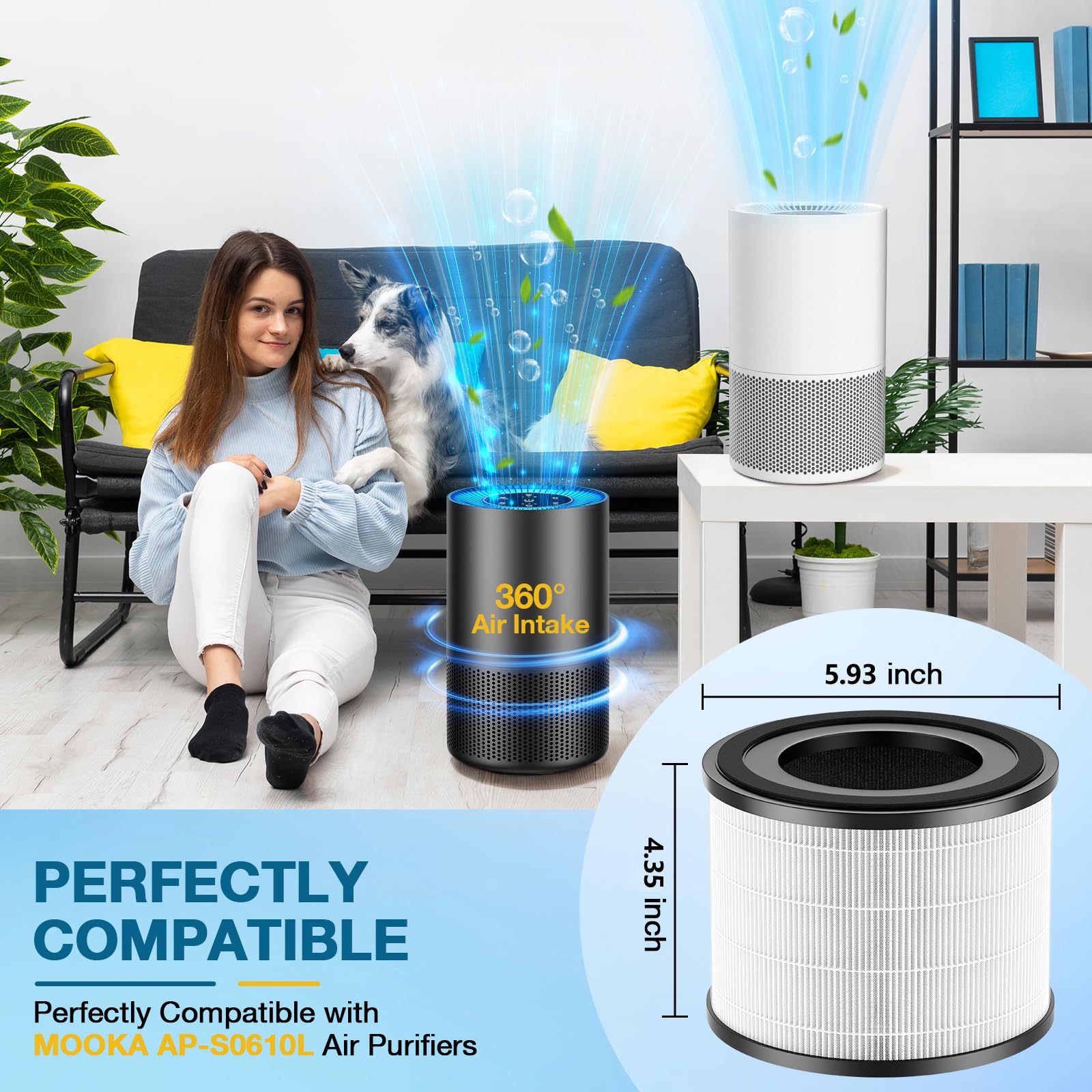 4 Pack Ap S0610L Replacement Filter Compatible With Mooka Ap S0610L Air Purifier, H13 True Hepa Filter, 3 Stage Filtration Syste