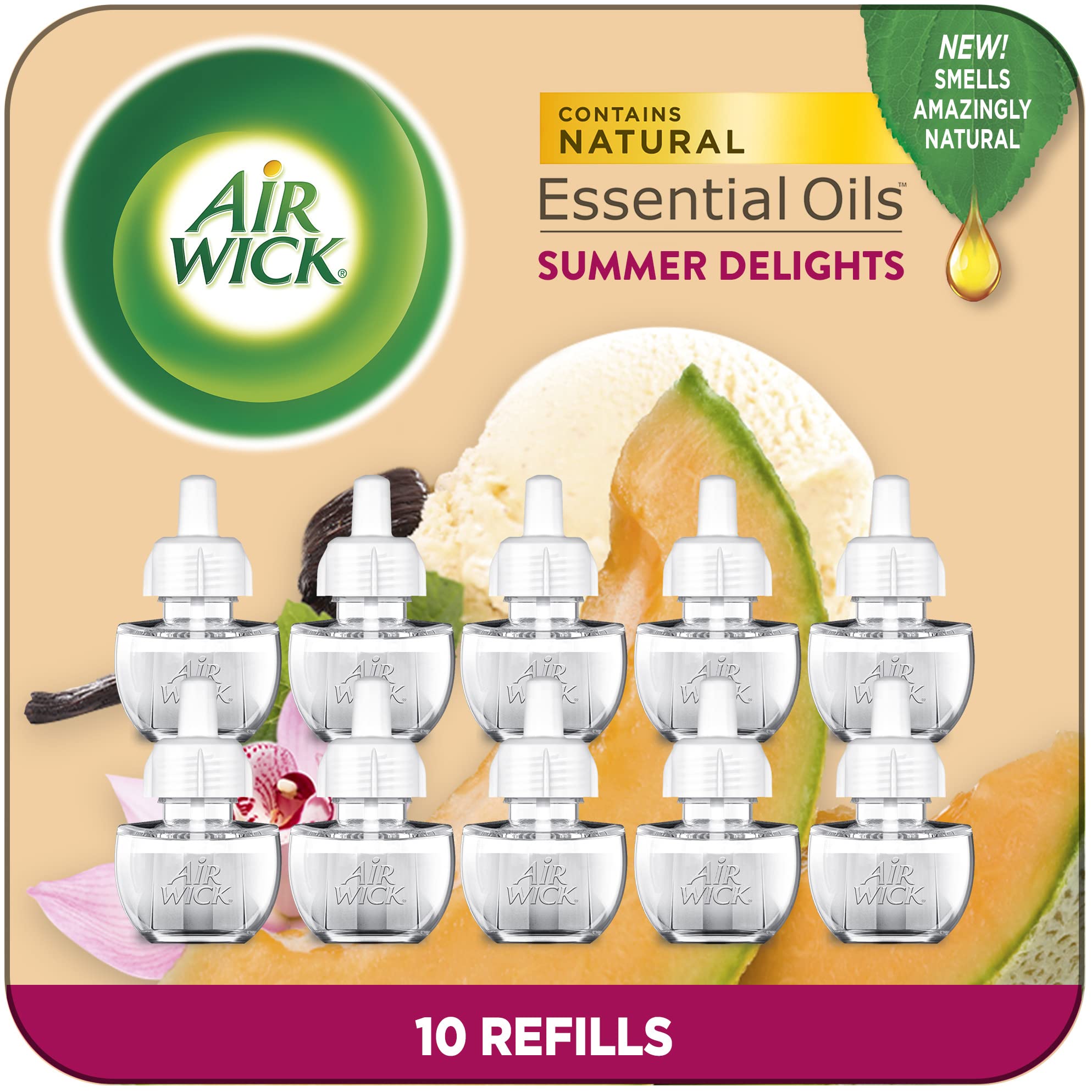 Air Wick Plug In Scented Oil Refill, 10Ct, Summer Delights, Scented Oil, Air Freshener, Essential Oils, Eco Friendly