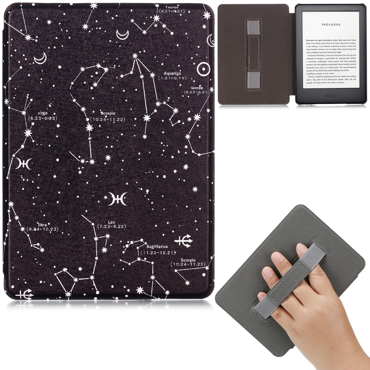 Artyond Case For New Kindle 10Th Generation 2019, Pu Leather Folio Protective Cover With Auto Wake/Sleep Hand Strap Case For Kindle 10Th Generation 2019 Released (Model No. J9G29R), Stars