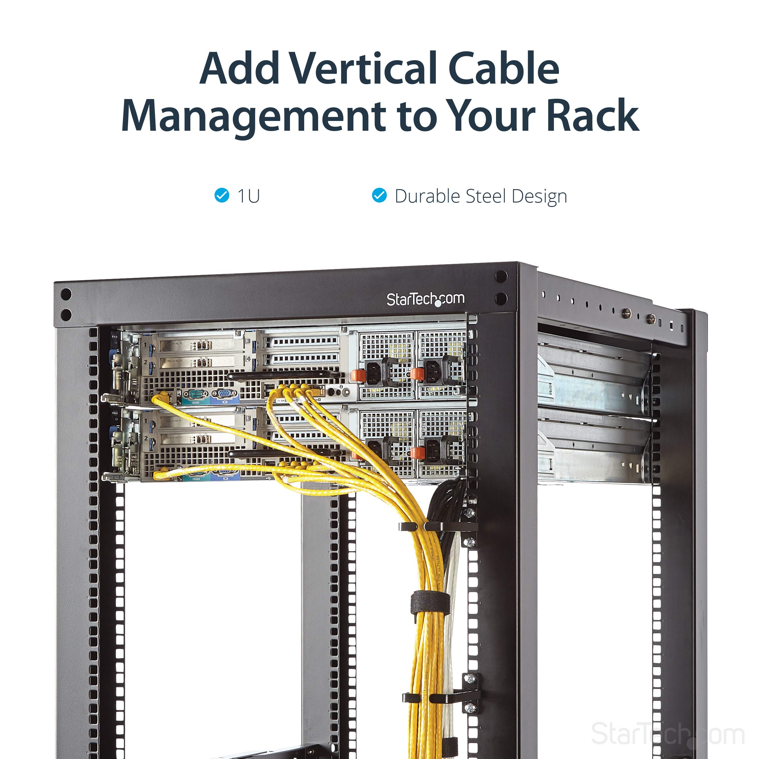 Startech.Com 1U Vertical 2.2 X 3.9In Server Rack Cable Management D Ring Hook W/ Flexible Opening   Network Rack Mount Cord Orga
