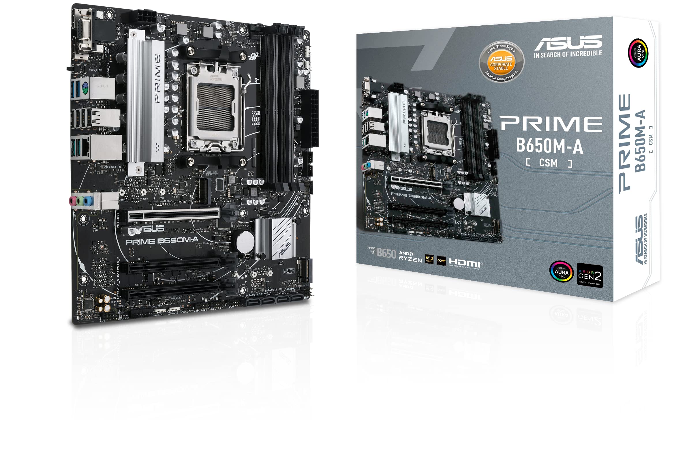 ASUS Prime B650MACSM MicroATX Commercial Motherboard, DDR5, PCIe 5.0 M.2 Support