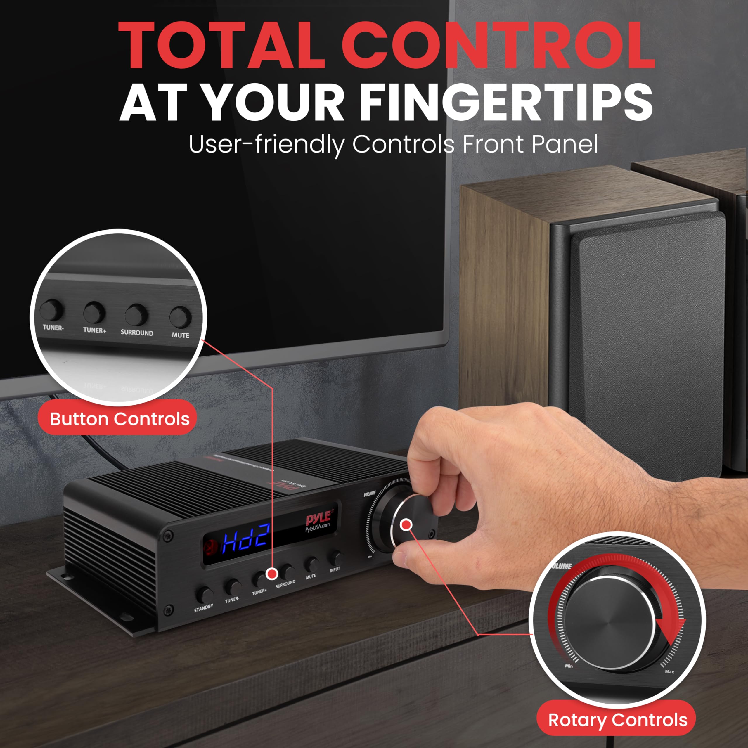 Pyle 100W 5 Channel Audio Amplifier - Wireless Bluetooth Home Theater Power Stereo Receiver With Surround Sound W/Hdmi, Aux, Fm