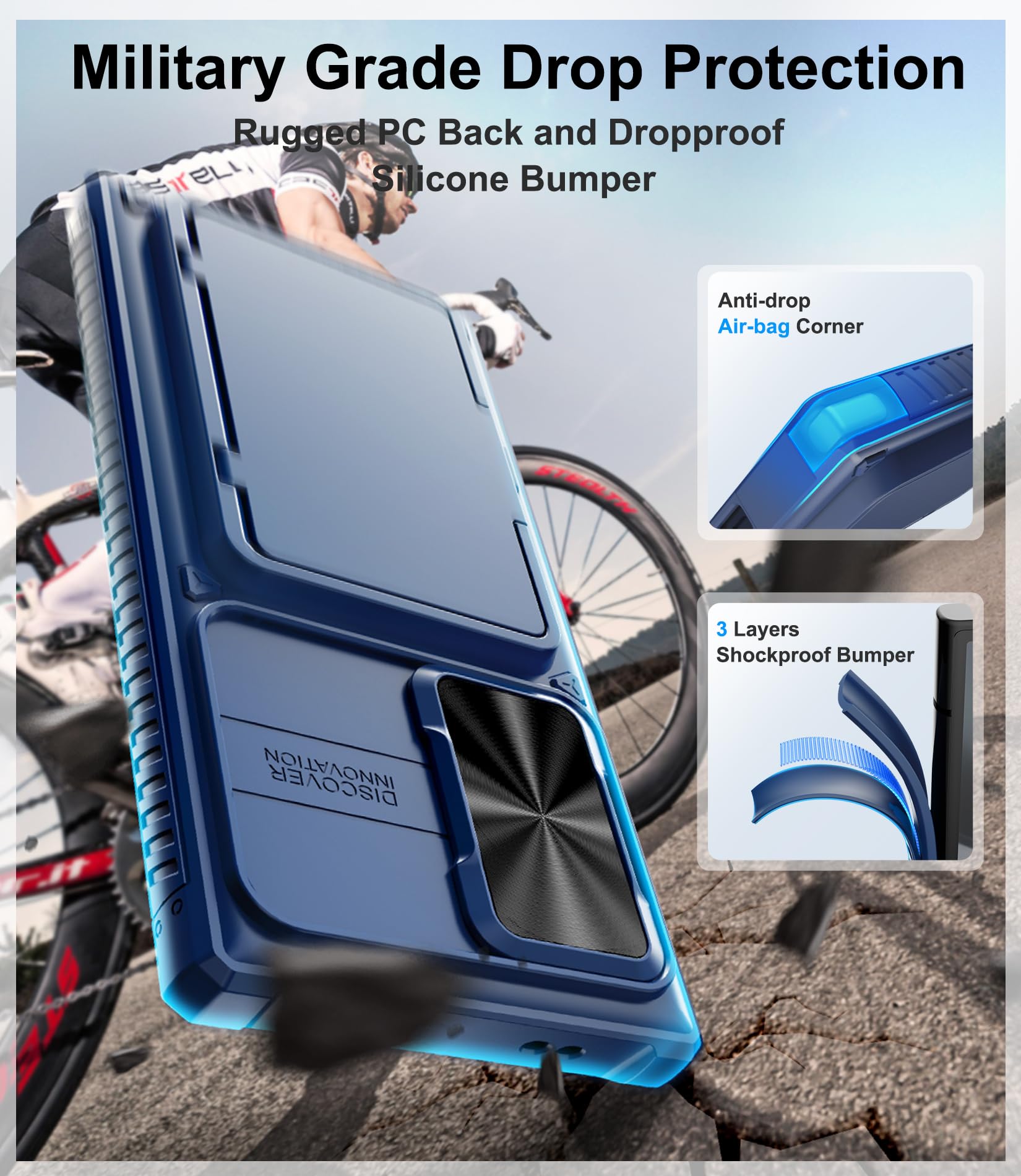 Bxyjy For Samsung Galaxy S24 Ultra Wallet Case, Built In Card Holder (Store 4 5 Cards) & Kickstand & Slide Camera Cover, Militar