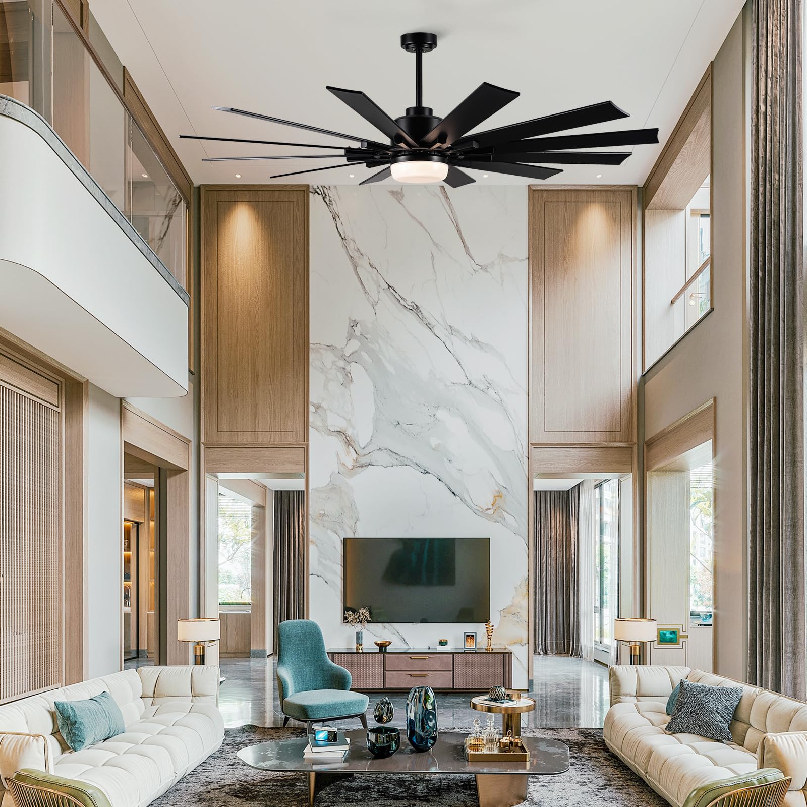 72 Inch Large Ceiling Fan With Light,12 Blades Reversible Dc Ceiling Fan,6 Speeds Remote Control,Dimmable 3 Color Temperatures L