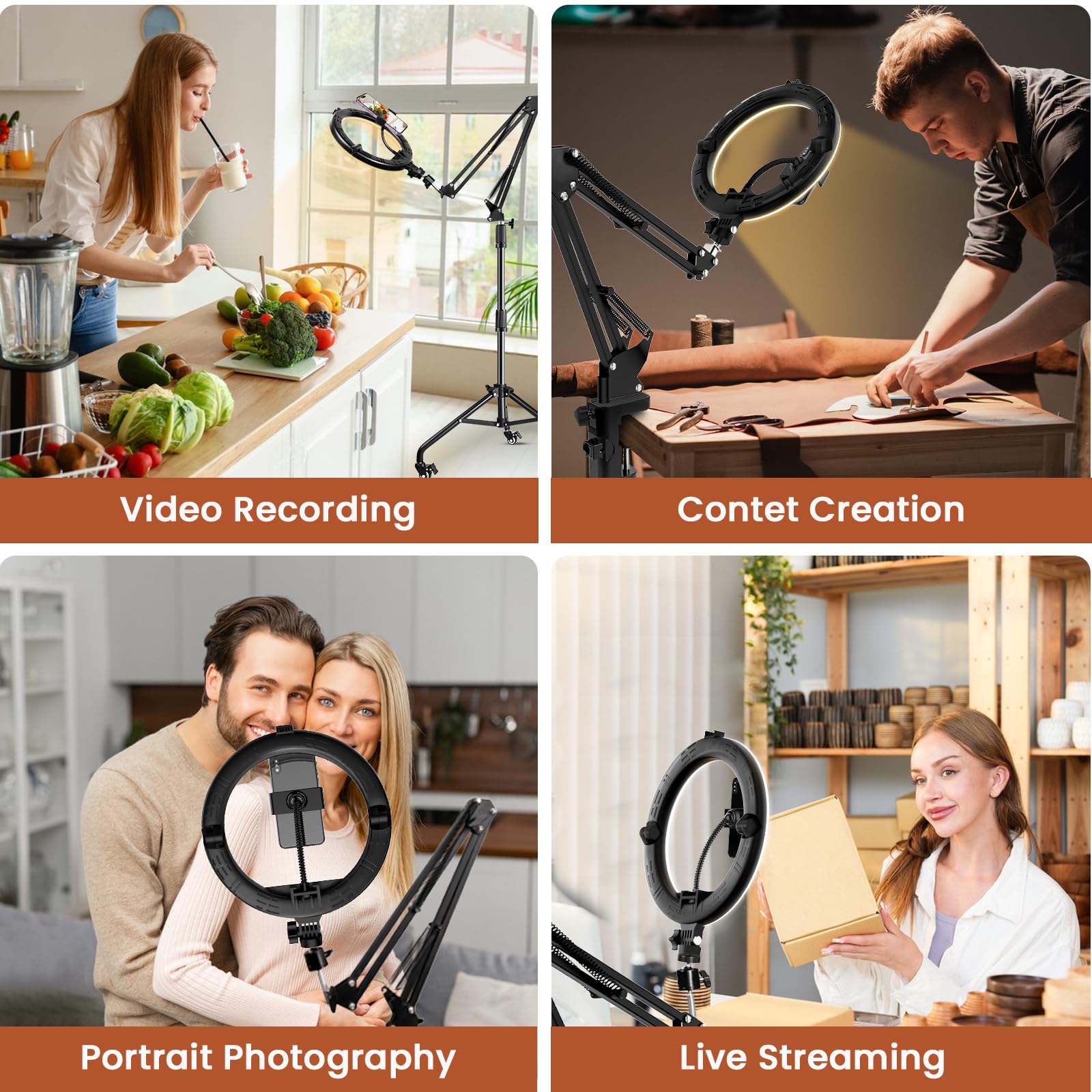 Overhead Phone Tripod For Cooking Videos With Casters, Ring Light With Stand Overhead Phone Mount Holder, Selfie Light Stand For