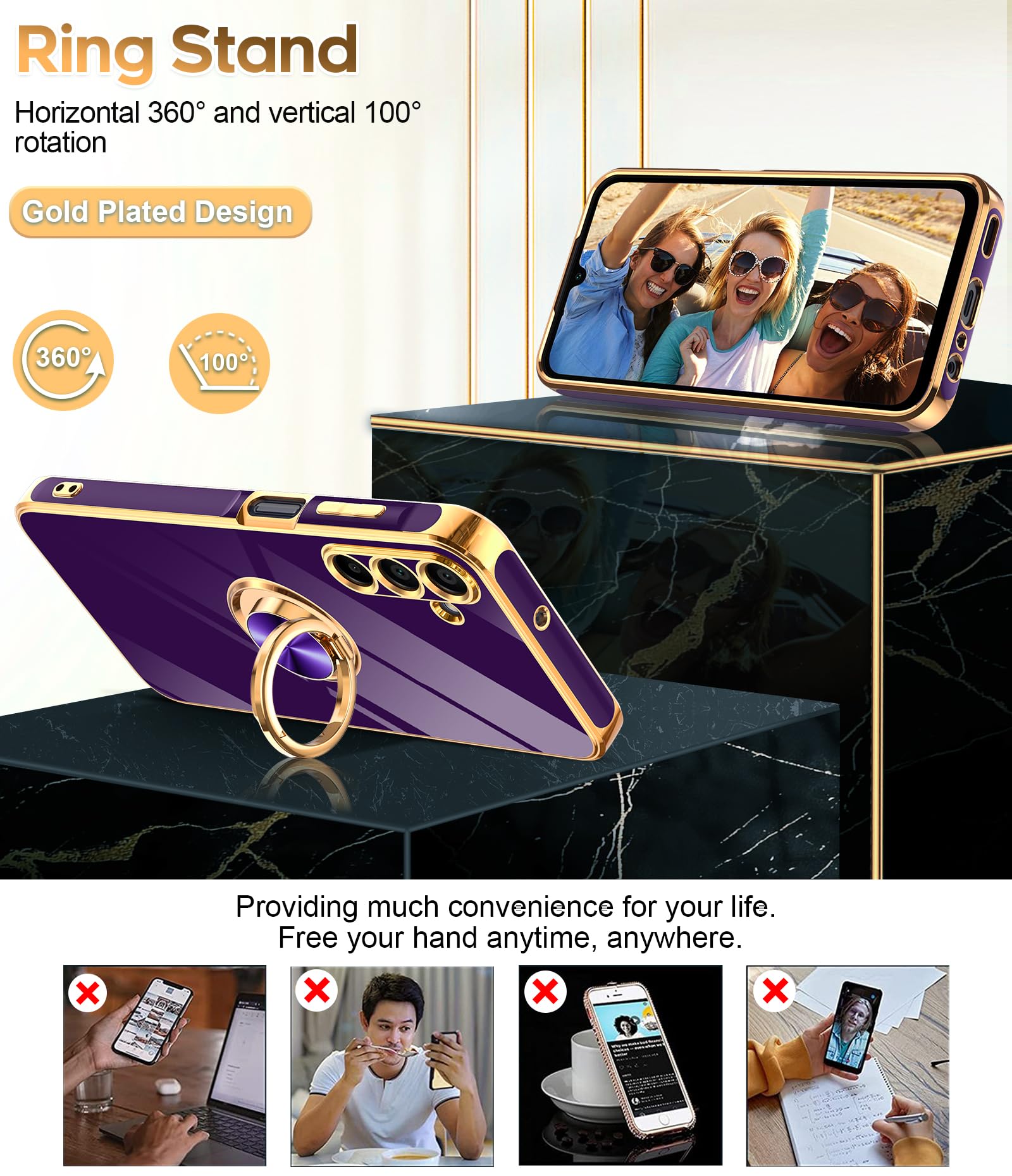 Leyi For Samsung Galaxy A15 5G Case: With 2 Pack Tempered Glass Screen Protector And 360 Rotatable Ring Holder Magnetic Kickstan