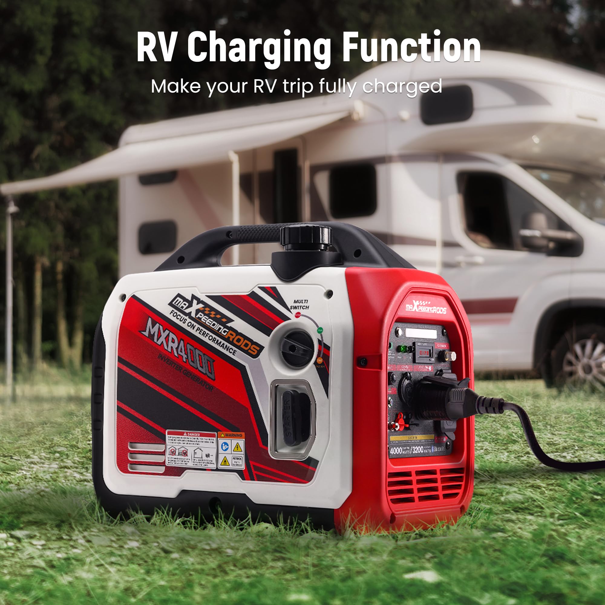 Maxpeedingrods 4000 Watt Inverter Generator Portable, Bluetooth App Remote Data Monitor, Rv Ready, Gas Powered Generator With Co