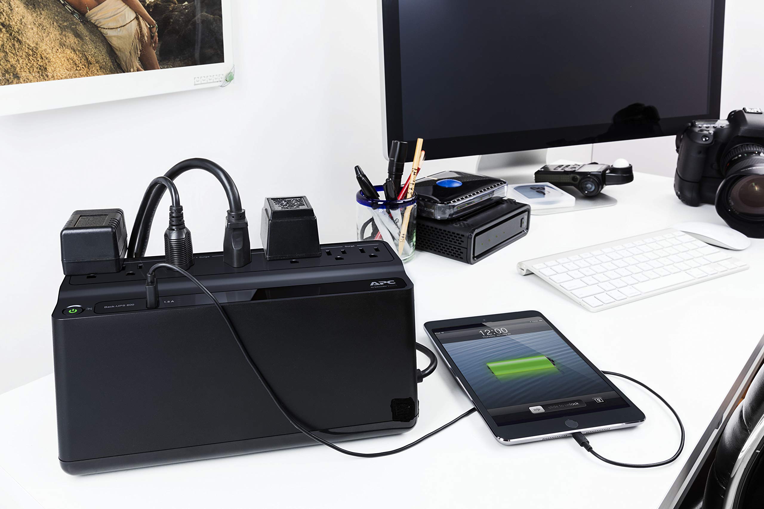 Apc Ups Battery Backup And Surge Protector, 600Va Backup Battery Power Supply, Be600M1 Back Ups With Usb Charger Port