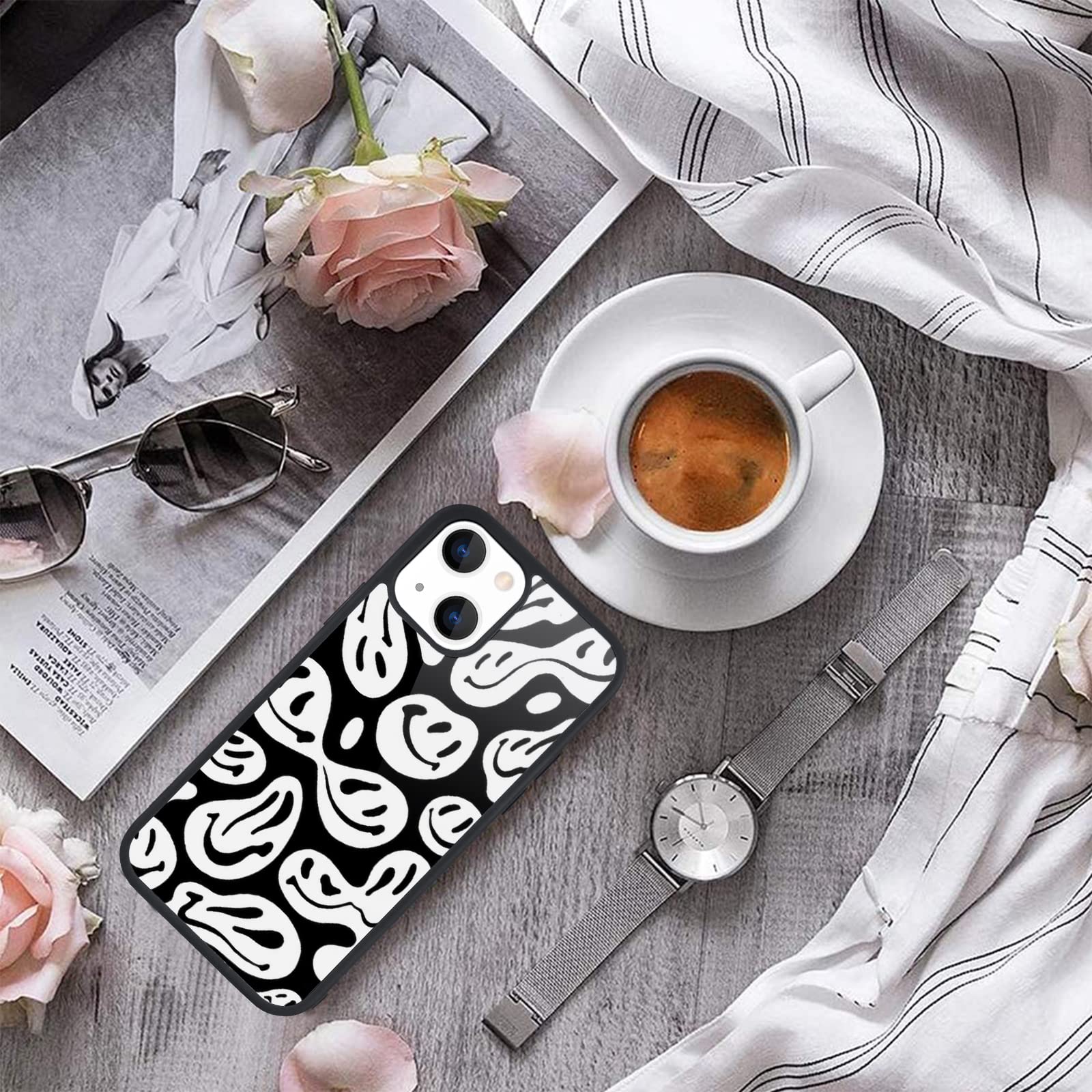 Maycari Compatible With Iphone 13 Case For Children Women Happy Smile Face Hippie Design, Hard Back With Cute Trippy Pattern Sof