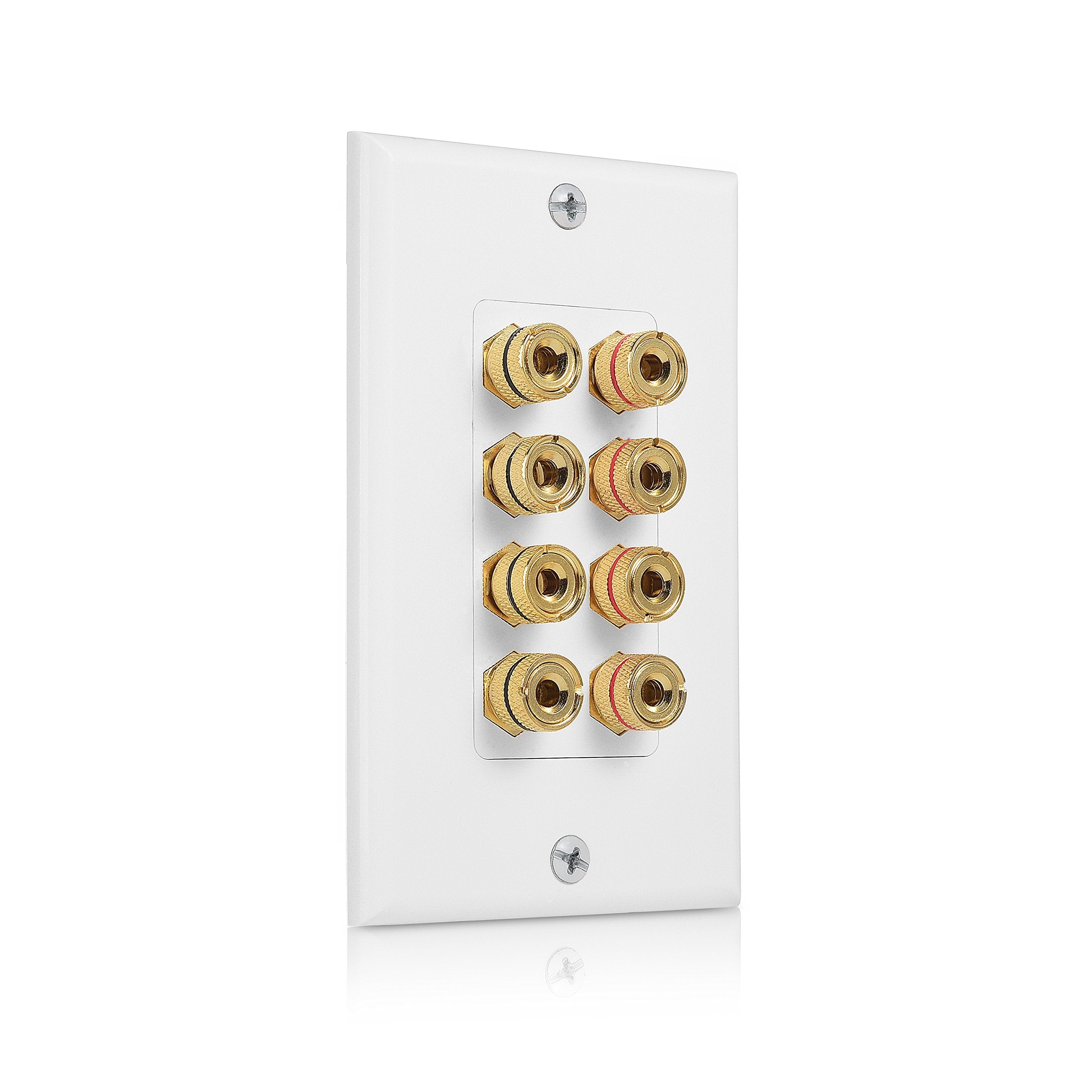 Cable Matters Speaker Wire Wall Plate (Speaker Wall Plate, Banana Plug Wall Plate) For 4 Speakers In White