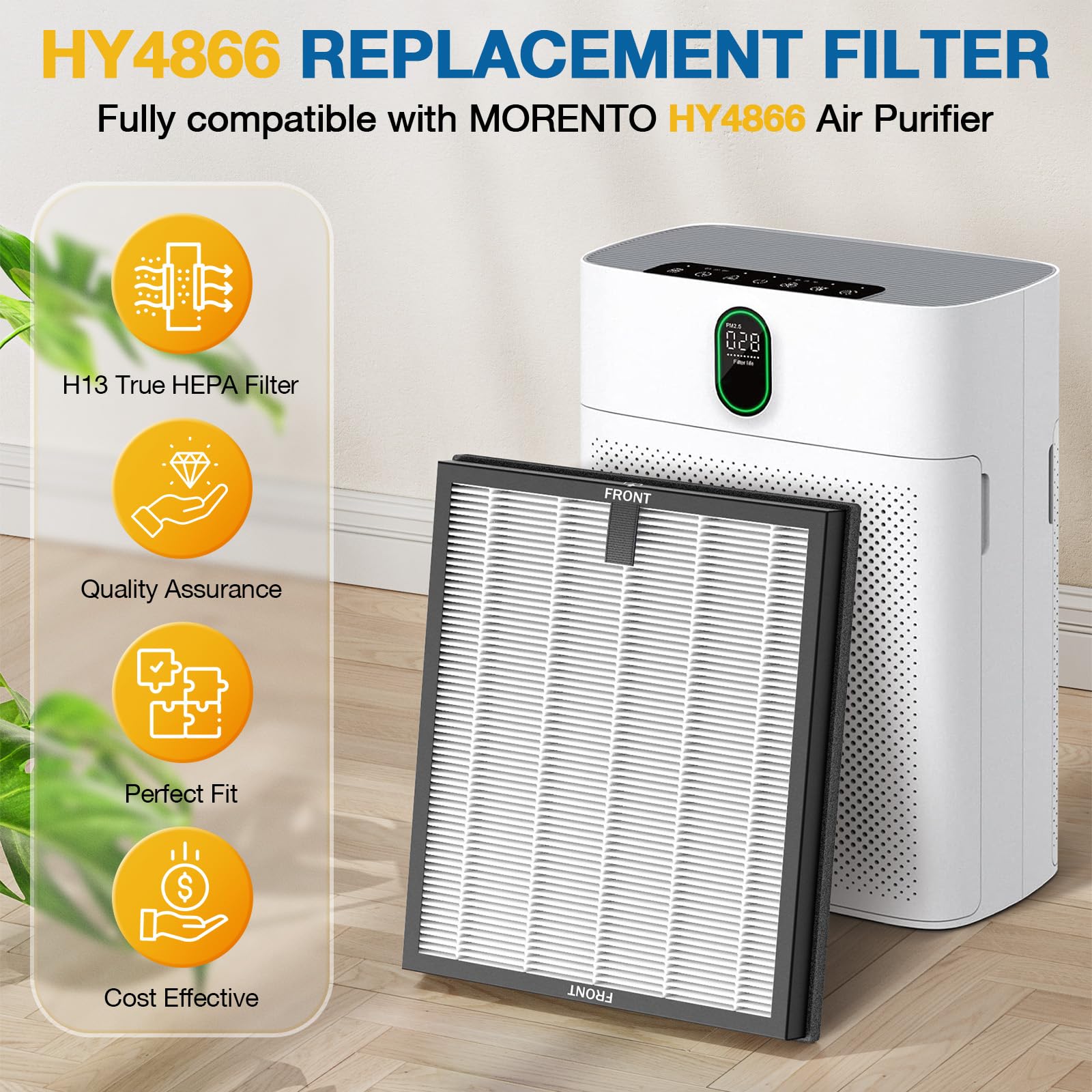 4 Pack Hy4866 Replacement Filters For Morento/Westhey Hy4866 Air Purifier And Yiou M1 Air Purifier, 3 In 1 H13 True Hepa Filter