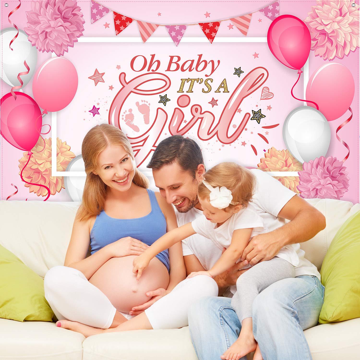 Blulu Baby Shower Party Backdrop Decorations, Large Durable Fabric Made Baby Shower Banner Backdrop Photo Booth Background For B