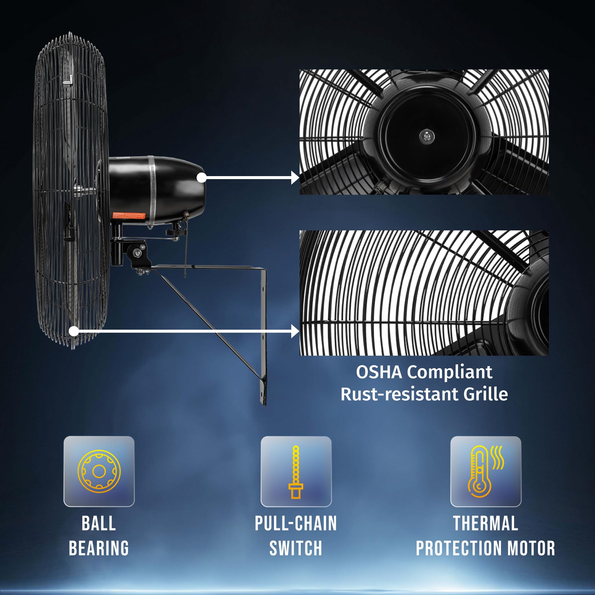 Tornado 24 Inch Outdoor Wall Mount Fan, Ipx4 Water-Resistant, High Velocity, Oscillating, 2-Speed, 7350 Cfm, Teao Motor, Ul List