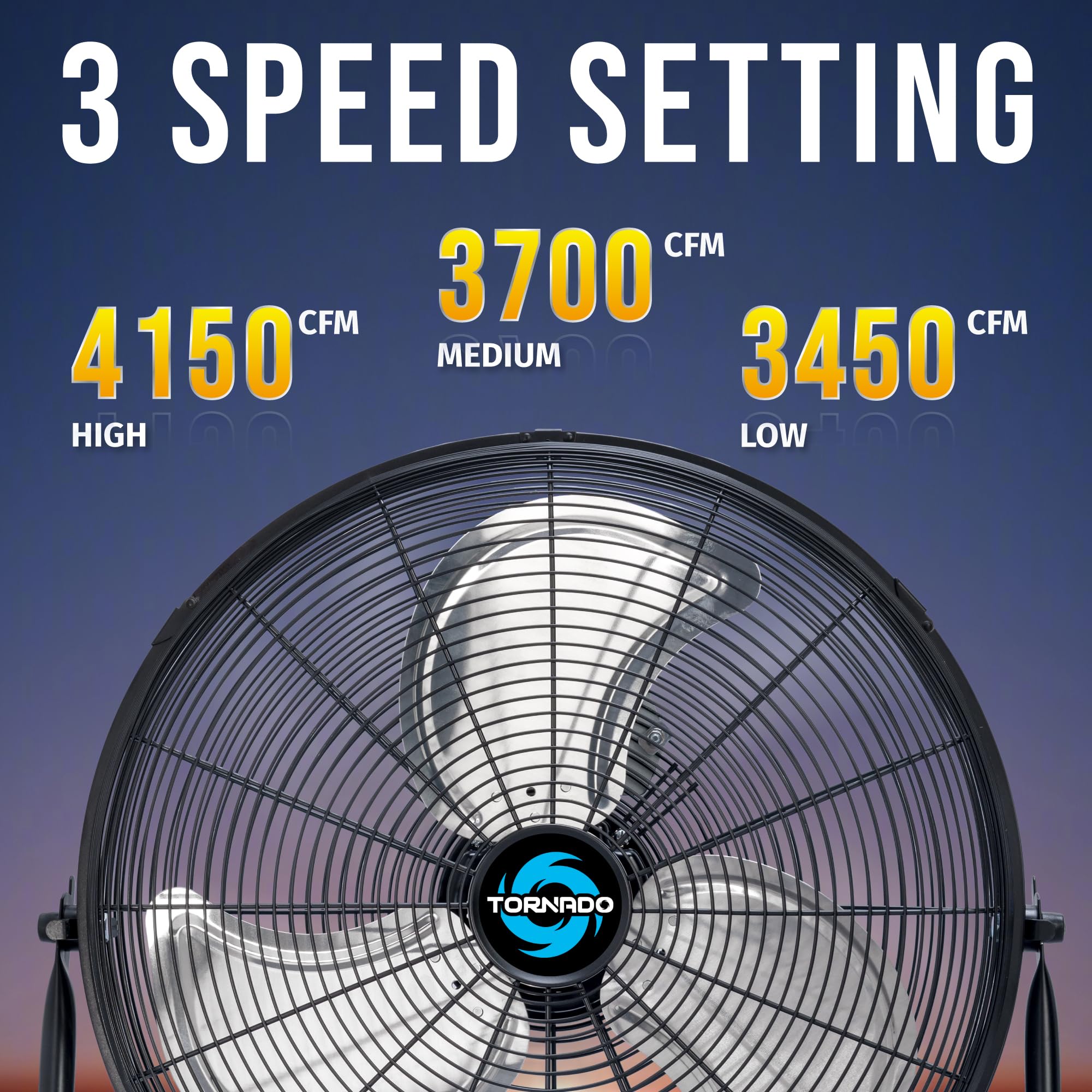 Tornado 18 Inch High Velocity Floor Fan, Heavy Duty Metal Industrial Fans, 3 Powerful Speed, 120 Adjustable Tilting 6.0 Ft Cord