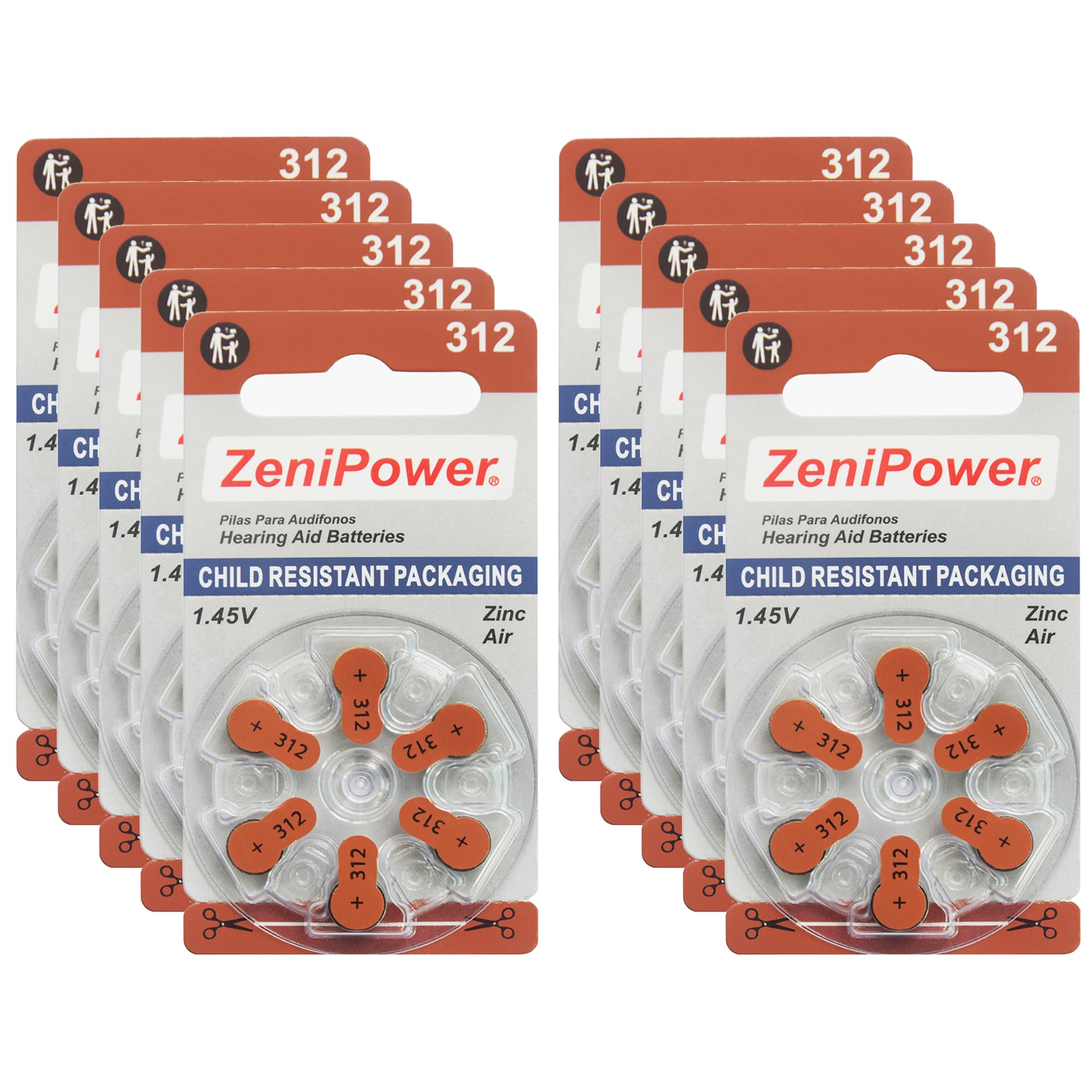 Zenipower Hearing Aid Batteries, Size 312 (60 Batteries)