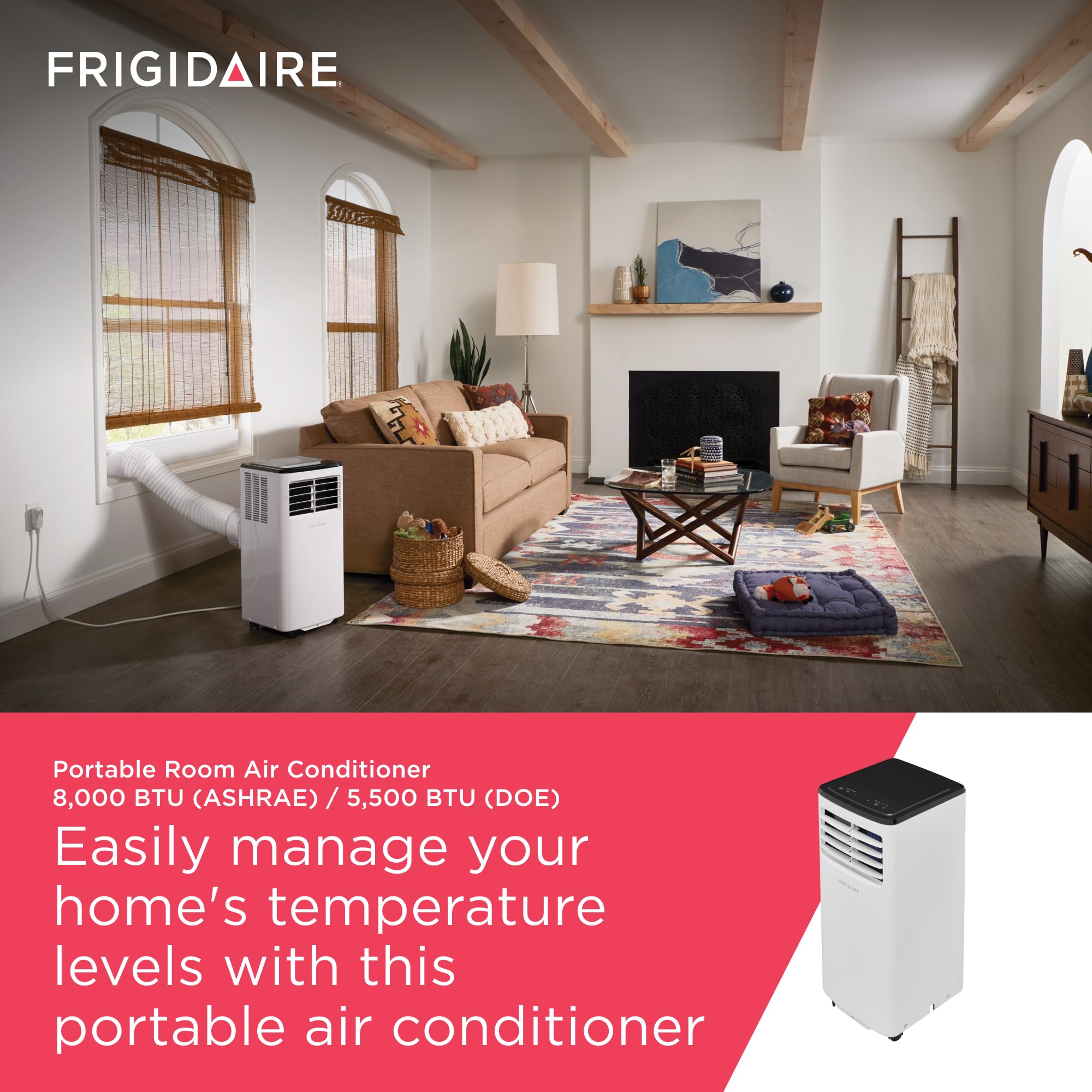 Frigidaire Portable Room Air Conditioner 8,000 Btu (Ashrae) / 5,500 Btu (Doe), Cools Up To 350 Sq. Ft., Quiet Operation, Dehumid
