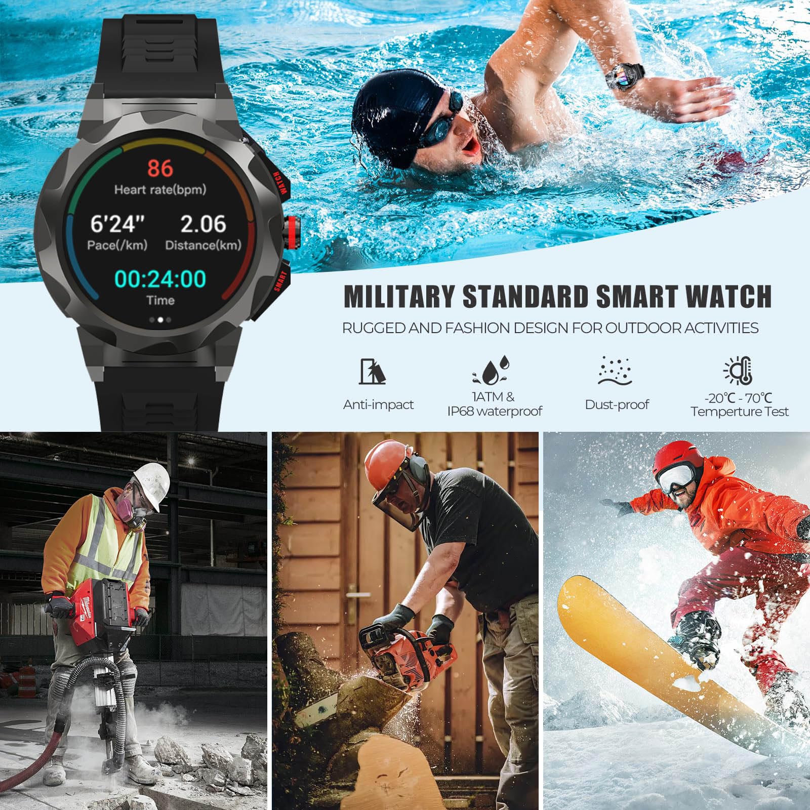 Filiekeu Business Smart Watch For Men,100 Sports Modes,5Atm Waterproof Fitness Smart Watch,1.46 ' 'Hd Screen,470Mah Large Batter