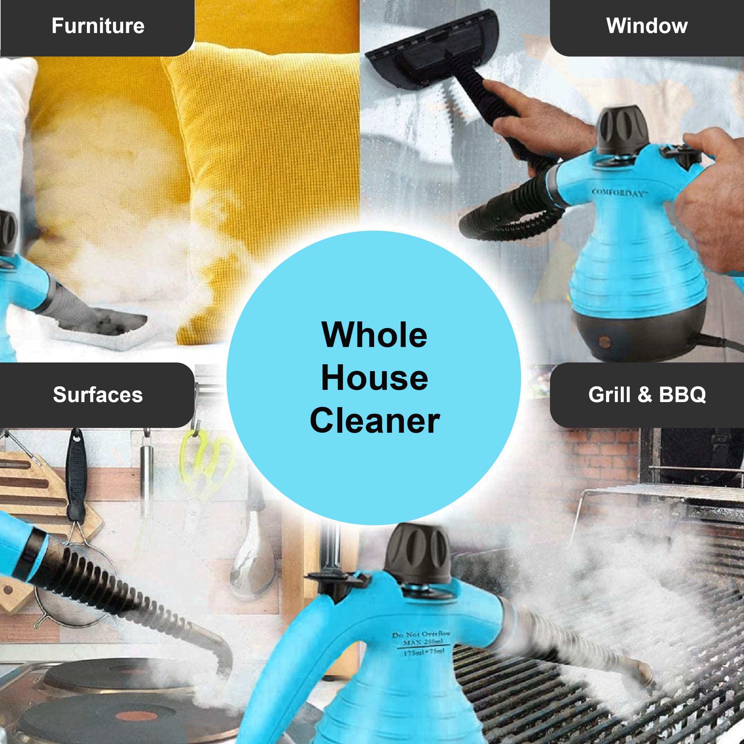Comforday Multi Purpose Handheld Pressurized Steam Cleaner With 9 Piece Accessories, Handheld Steamer Perfect For Stain Removal,