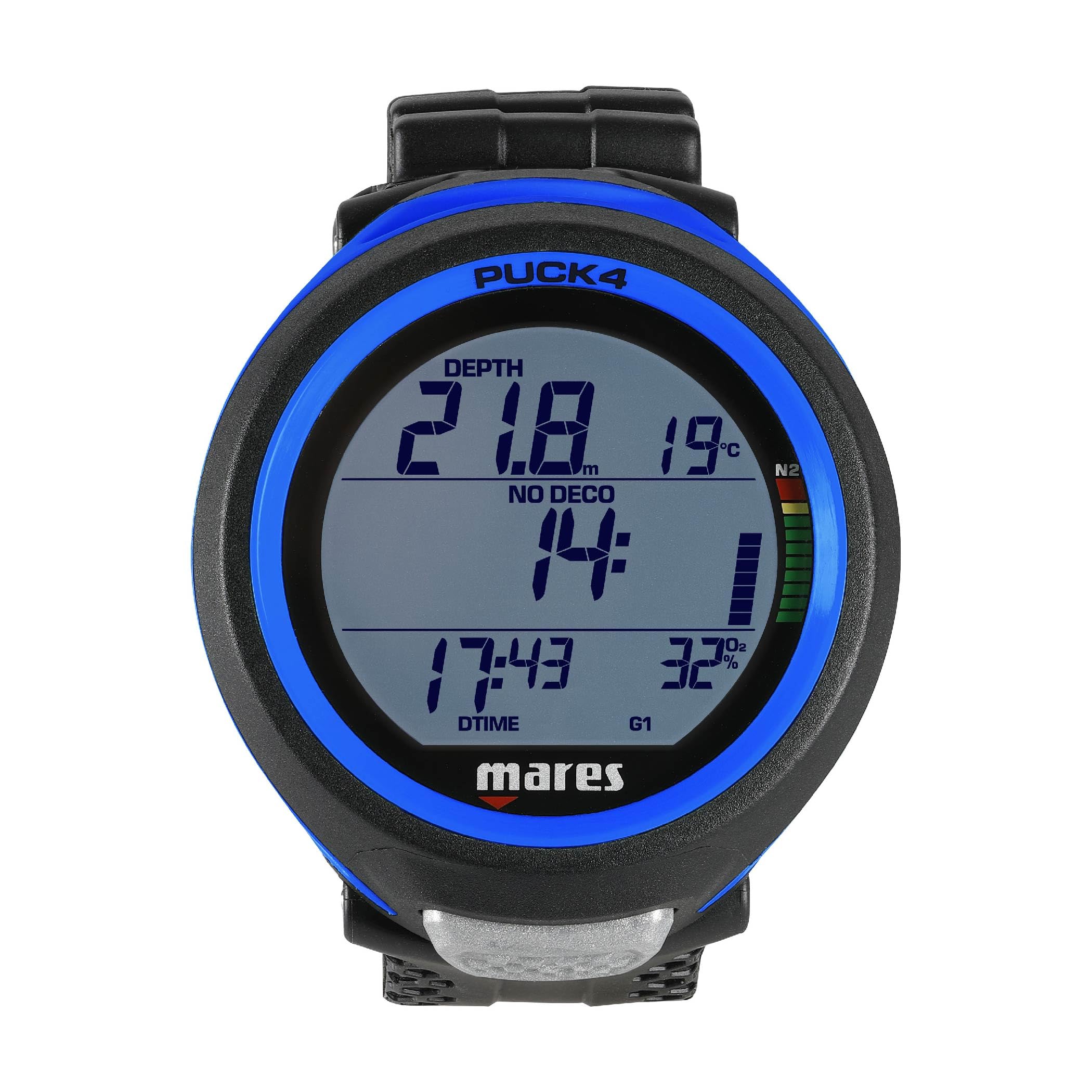 Mares Puck 4 Wrist Dive Computer | Entry-Level Watch-Style One Button Control Underwater Scuba Diving Computer, Black/Blue