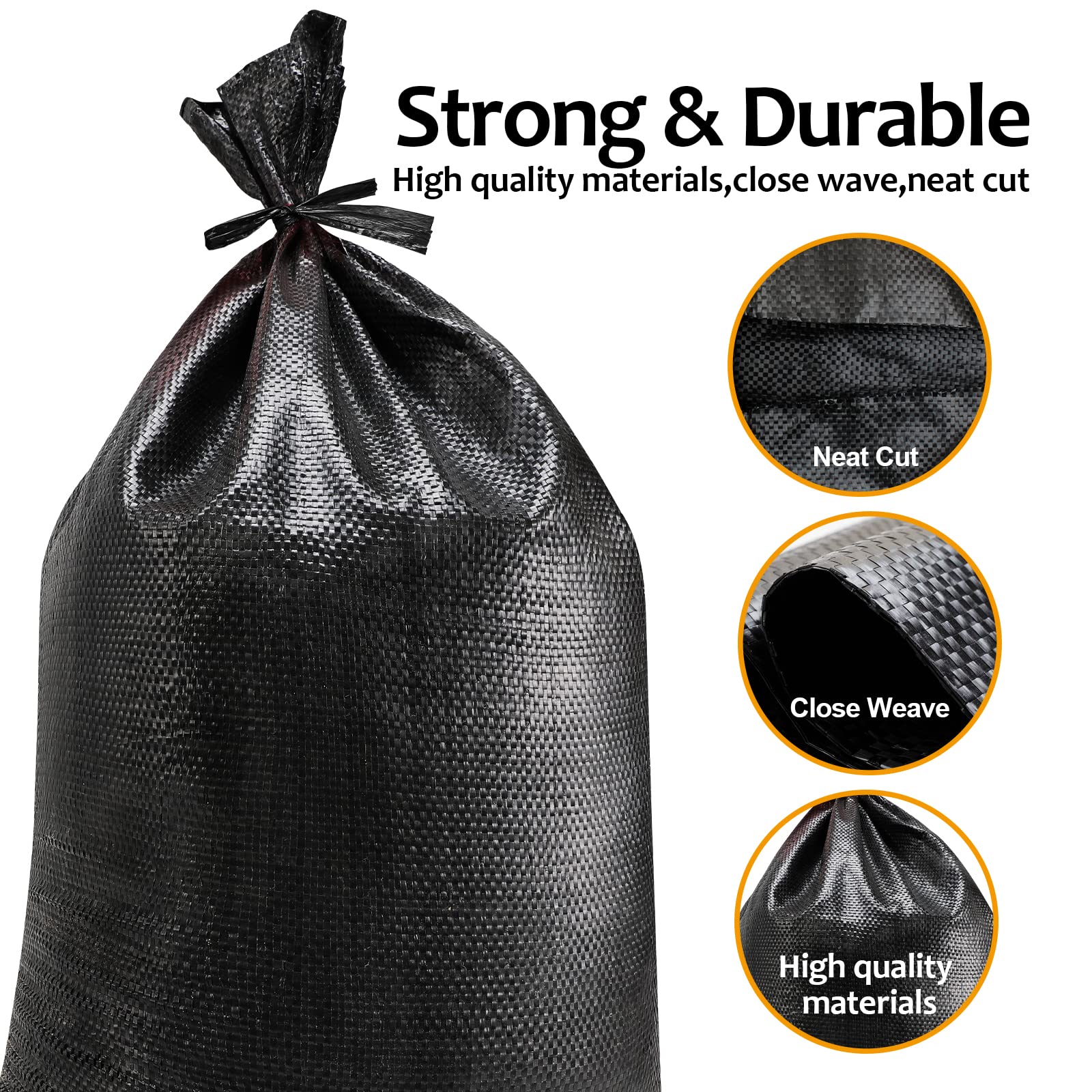 Askiz Heavy Duty Sand Bags With Uv Protection - 16 X 25.5 Ultra Tough Polypropylene Sandbags For Hurricane Flooding (Black 100 B