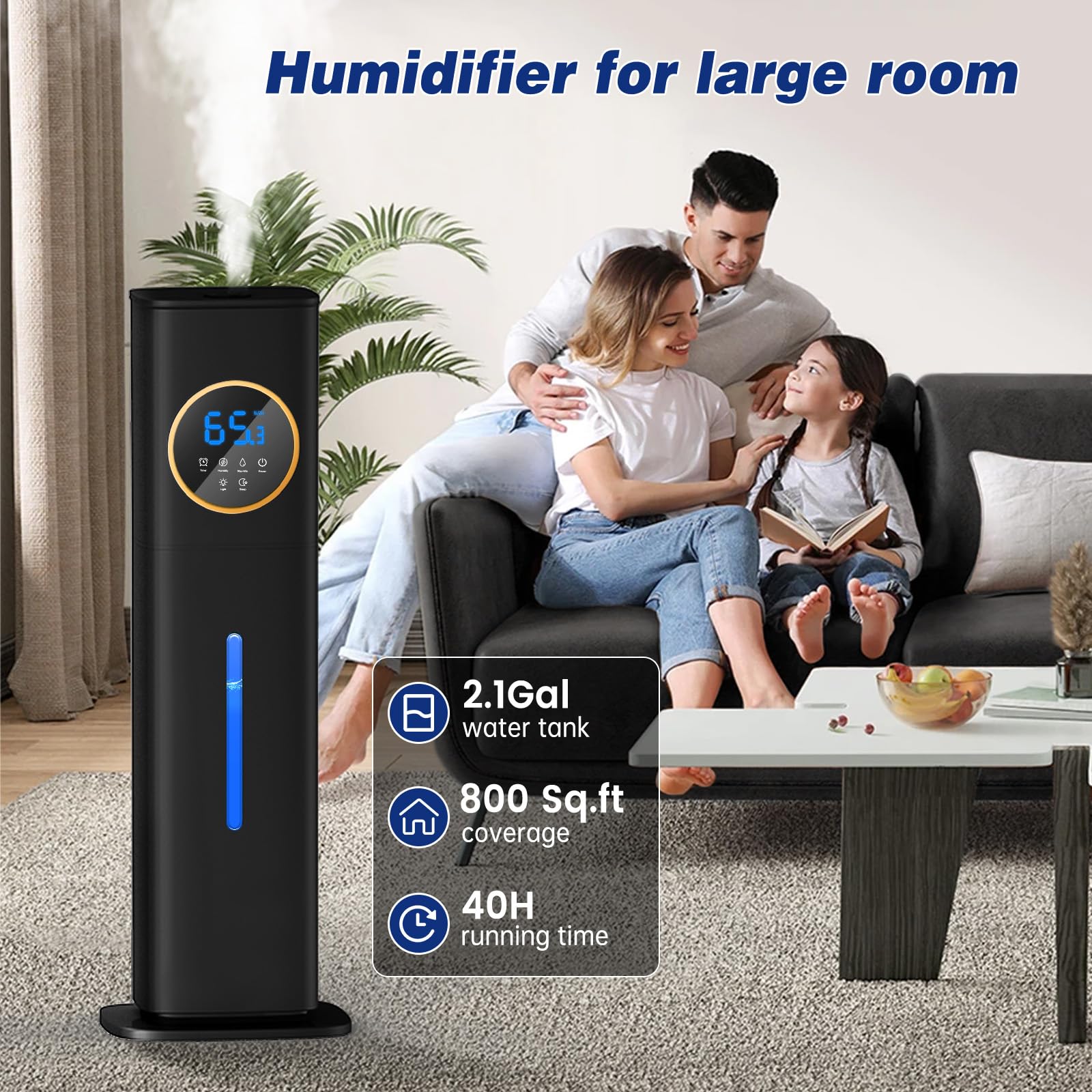 Lacidoll Humidifiers For Bedroom, 2.1Gal/8L Humidifiers For Home, Humidifier Large Room With Essential Oil Diffuser, Top Fill Wh