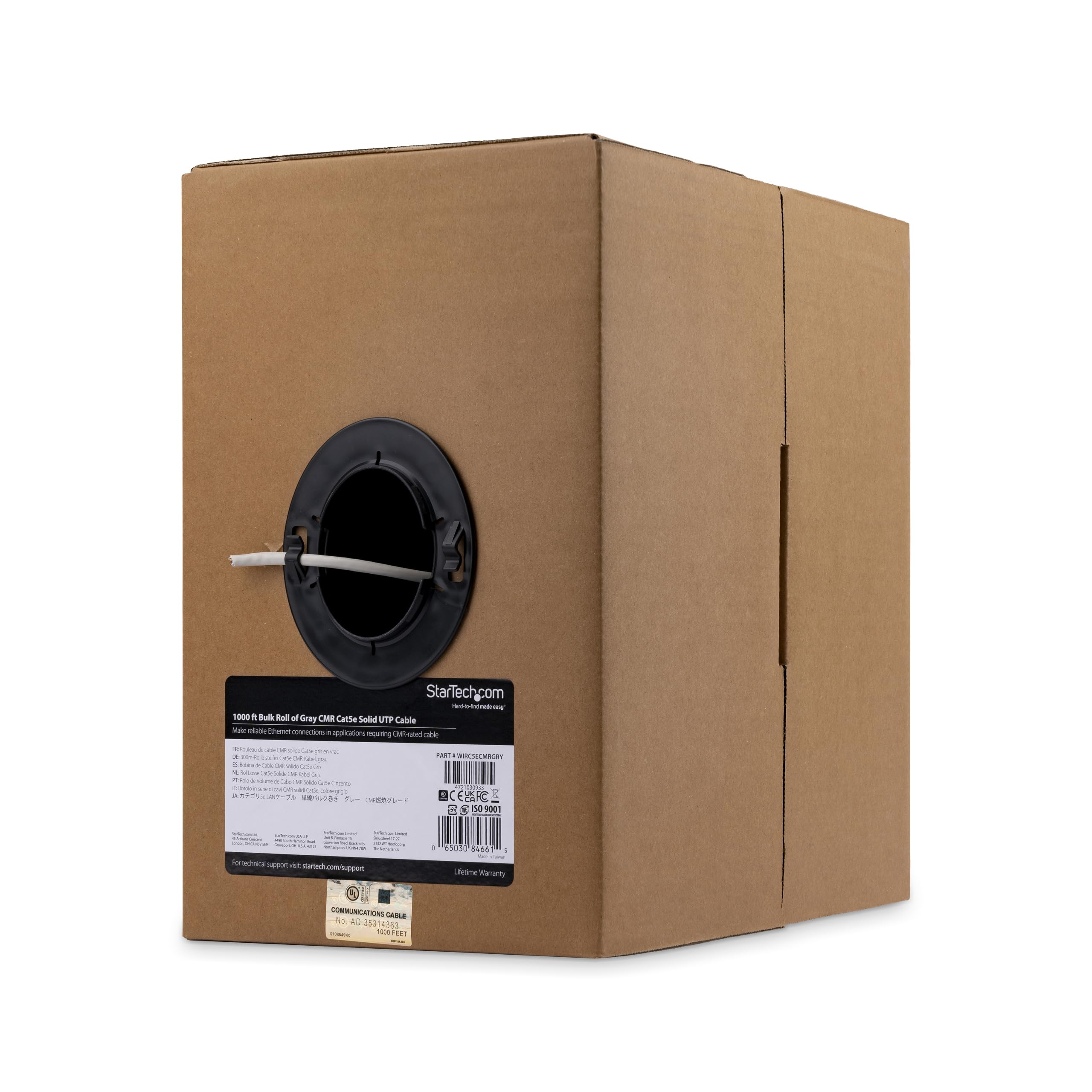 Startech.Com 1000 Ft Bulk Roll Of Gray Cmr Cat5E Solid Utp Cable   Rj45 Patch Cable   Cat 5E Patch Cable   Cat5E Patch Cable (Wi