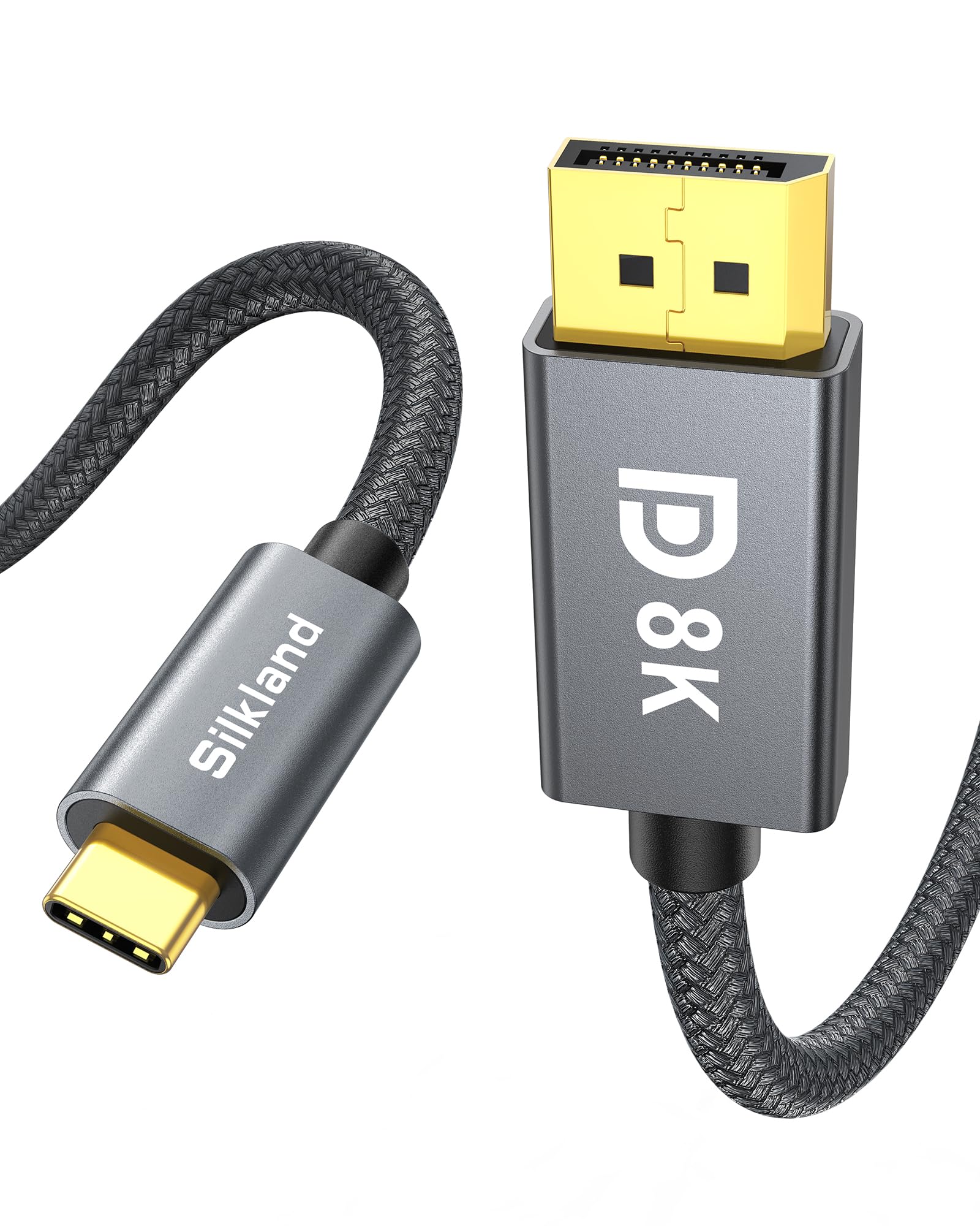 Silkland Usb C To Displayport 1.4 Cable 10Ft, Thunderbolt 3/4 To Dp [8K@60Hz, 4K@144Hz, 2K@240Hz], 5K Hbr3 Type C To Dp Cable,With Macbook Pro M1 M2,Mac Mini