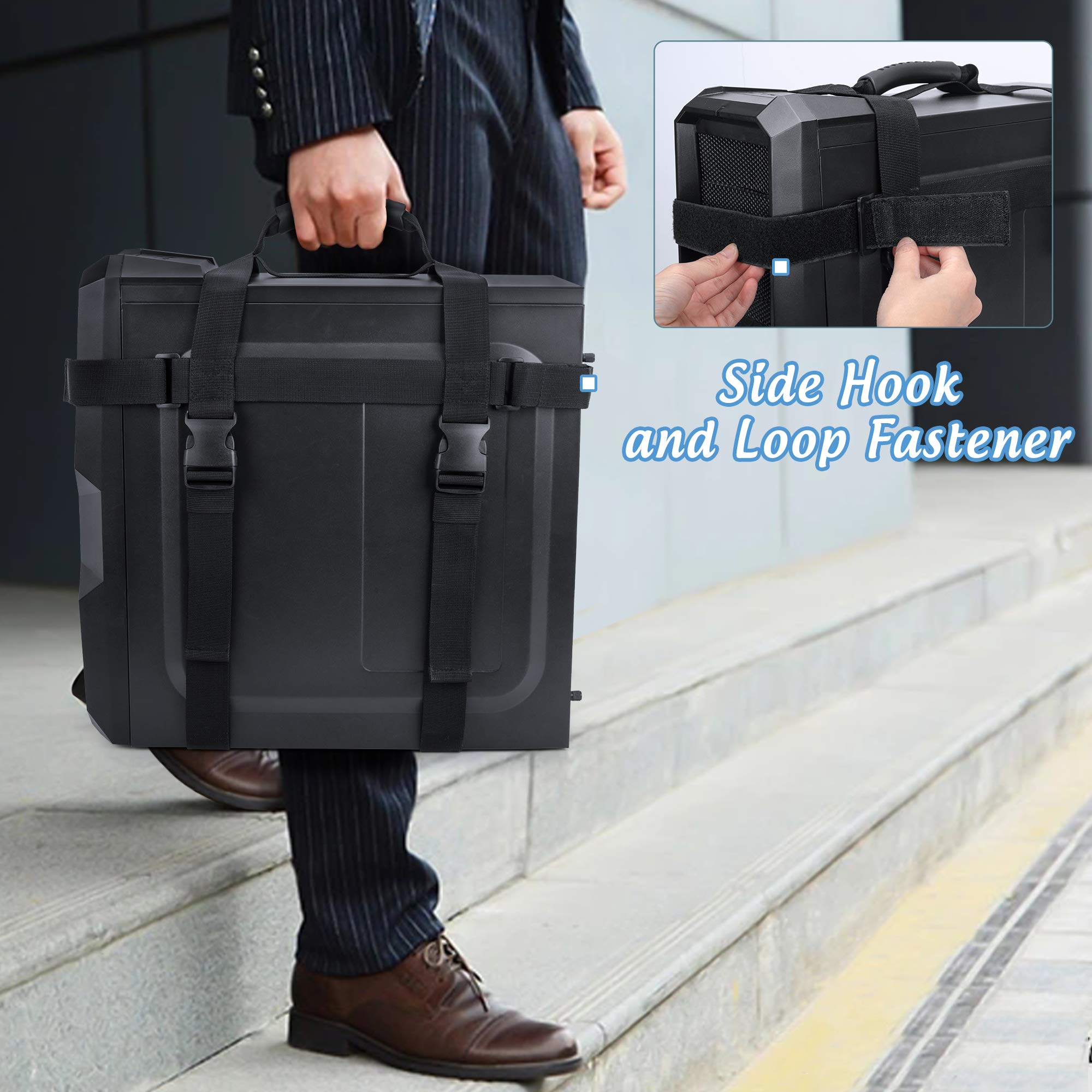Trunab Pc Tower Carrying Strap With Rubber Handle, Desktop Carrying Case Belt Computer Travel Holder With Pockets For Cable, Mou