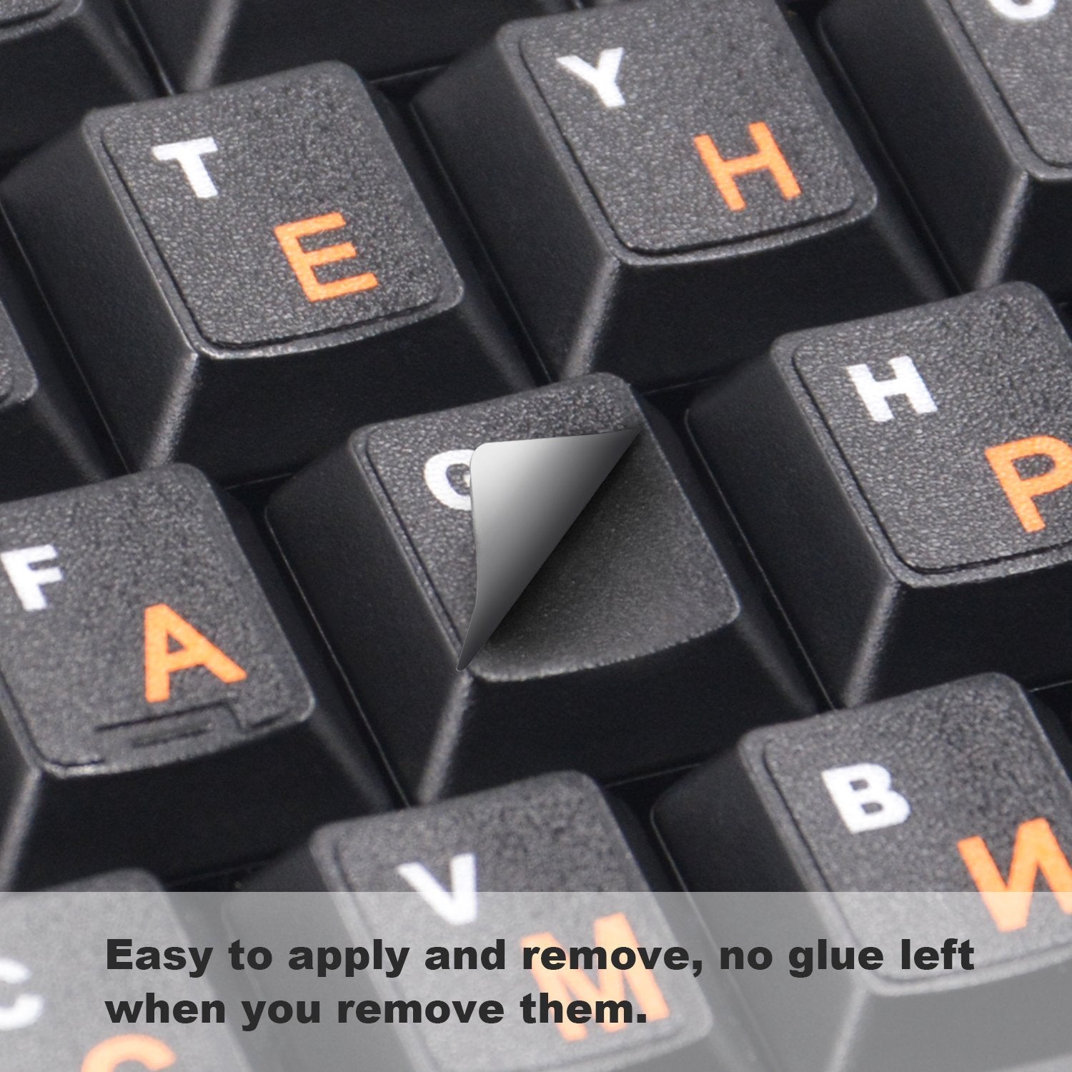 2Pcs Universal Russian English Keyboard Stickers, Matte Replacement Russian Keyboard Stickers With Orange Letters On A Black Bac