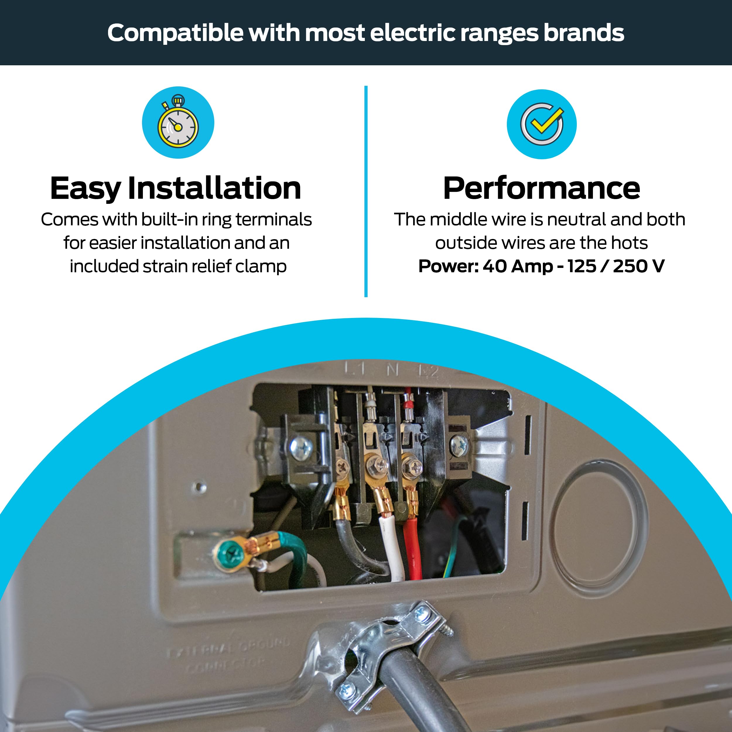 Eastman 5 Feet Electric Range Cord, 40 Amps 4 Prong Wire, 61272