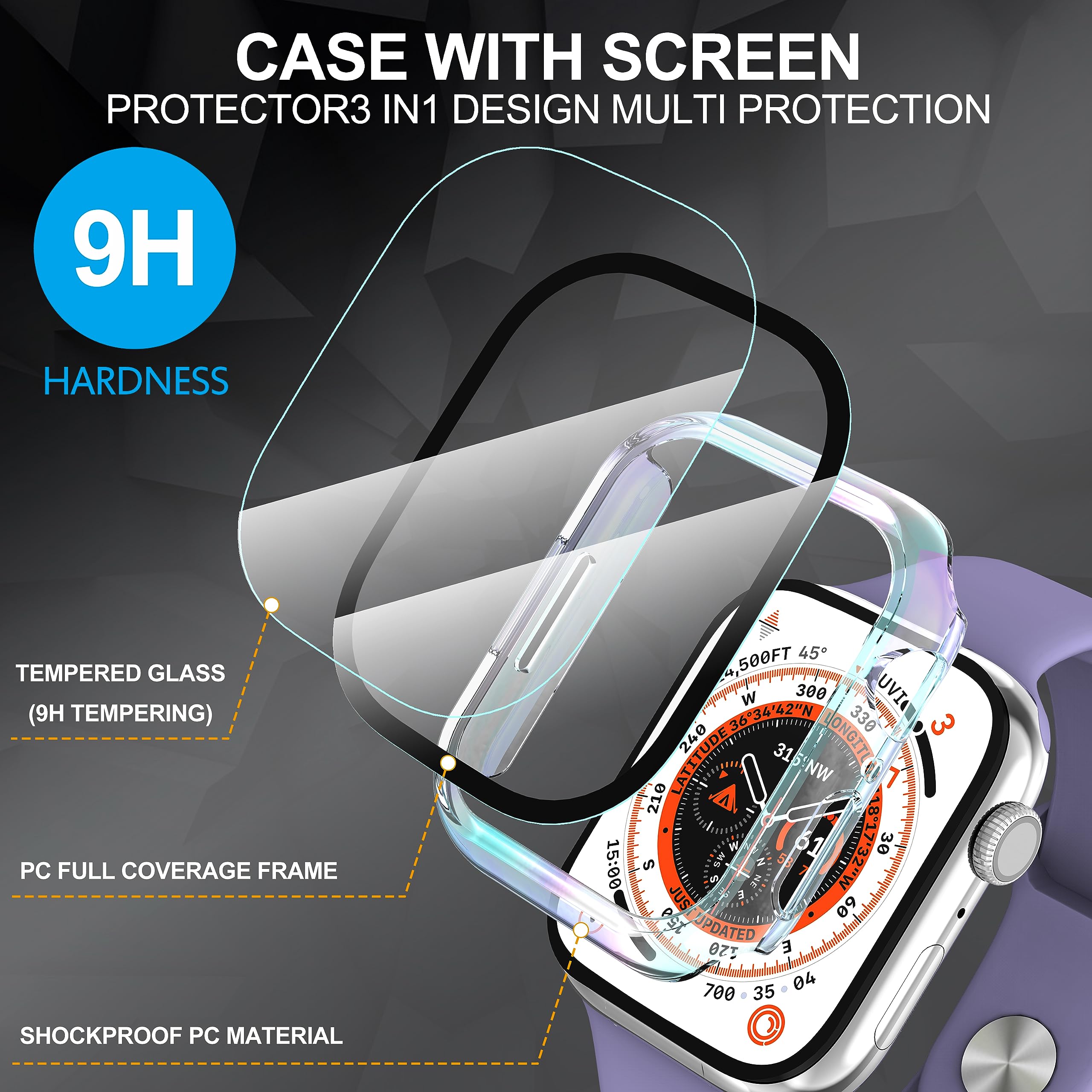 Suoman 2 Pack For Apple Watch Series 8/7/6/5/4/Series Se /Se 2 40Mm Screen Protector Case, Tempered Glass All Around Screen Prot